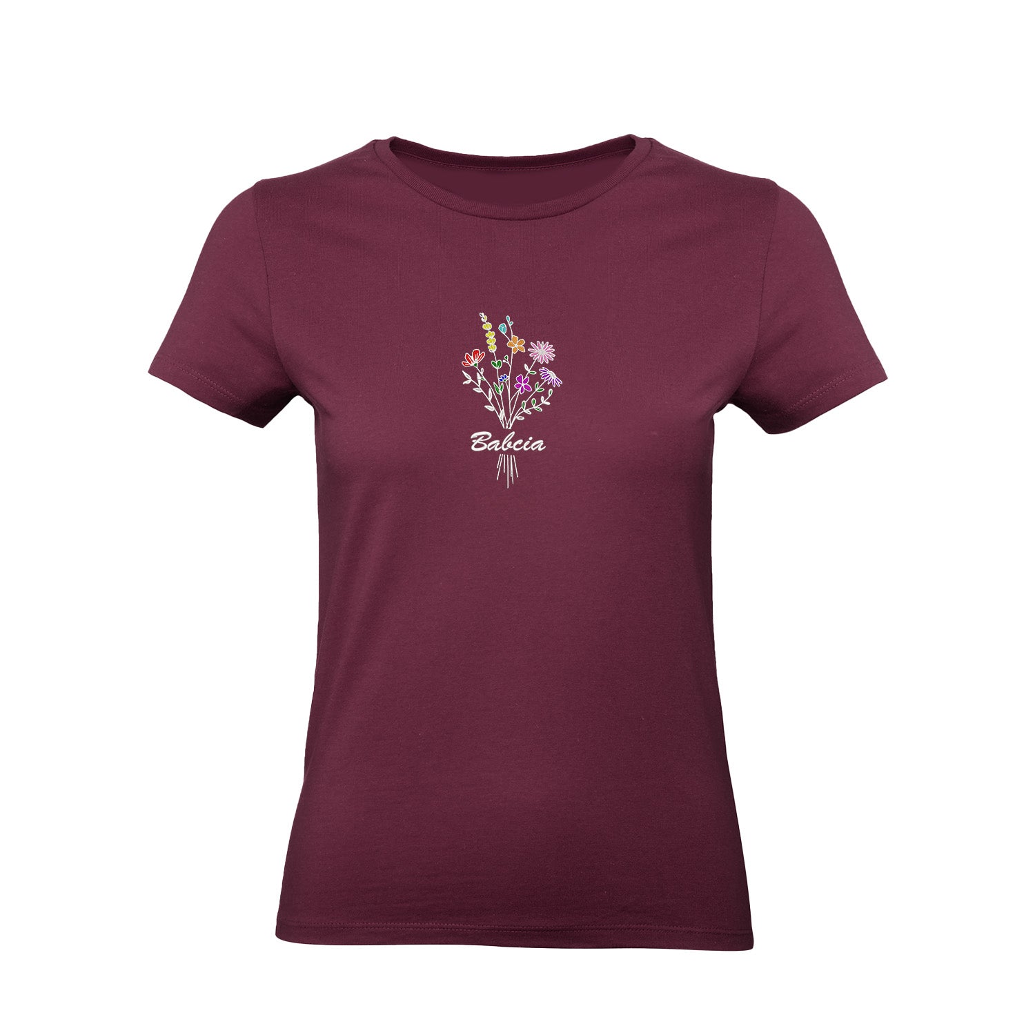 Koszulka „Babcia” – haftowany bukiet kwiatów Haft z radości - nadruki i haft na odzieży Warszawa