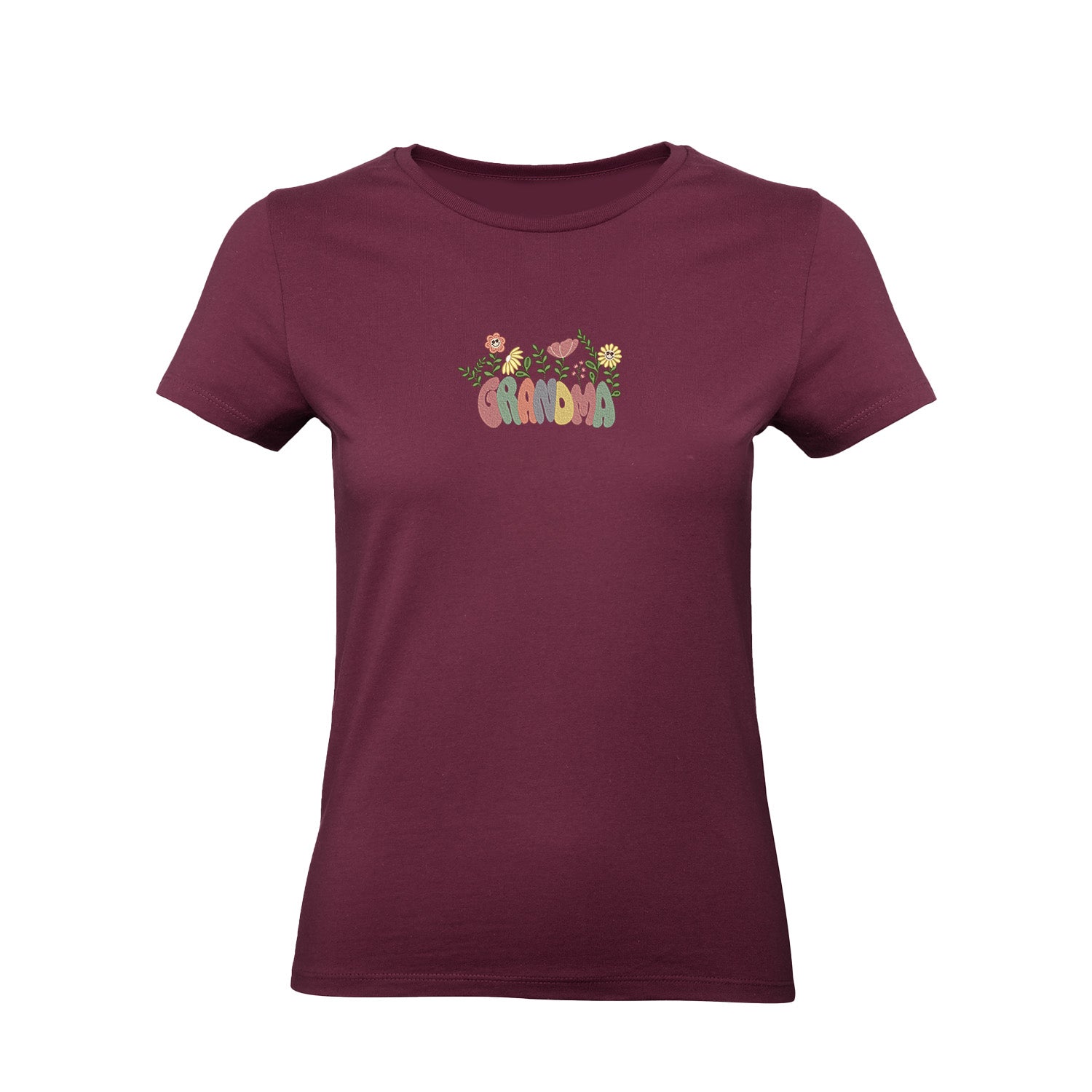 Koszulka Groovy Grandma Flower – kolorowy haft dla Babci Haft z radości - nadruki i haft na odzieży Warszawa