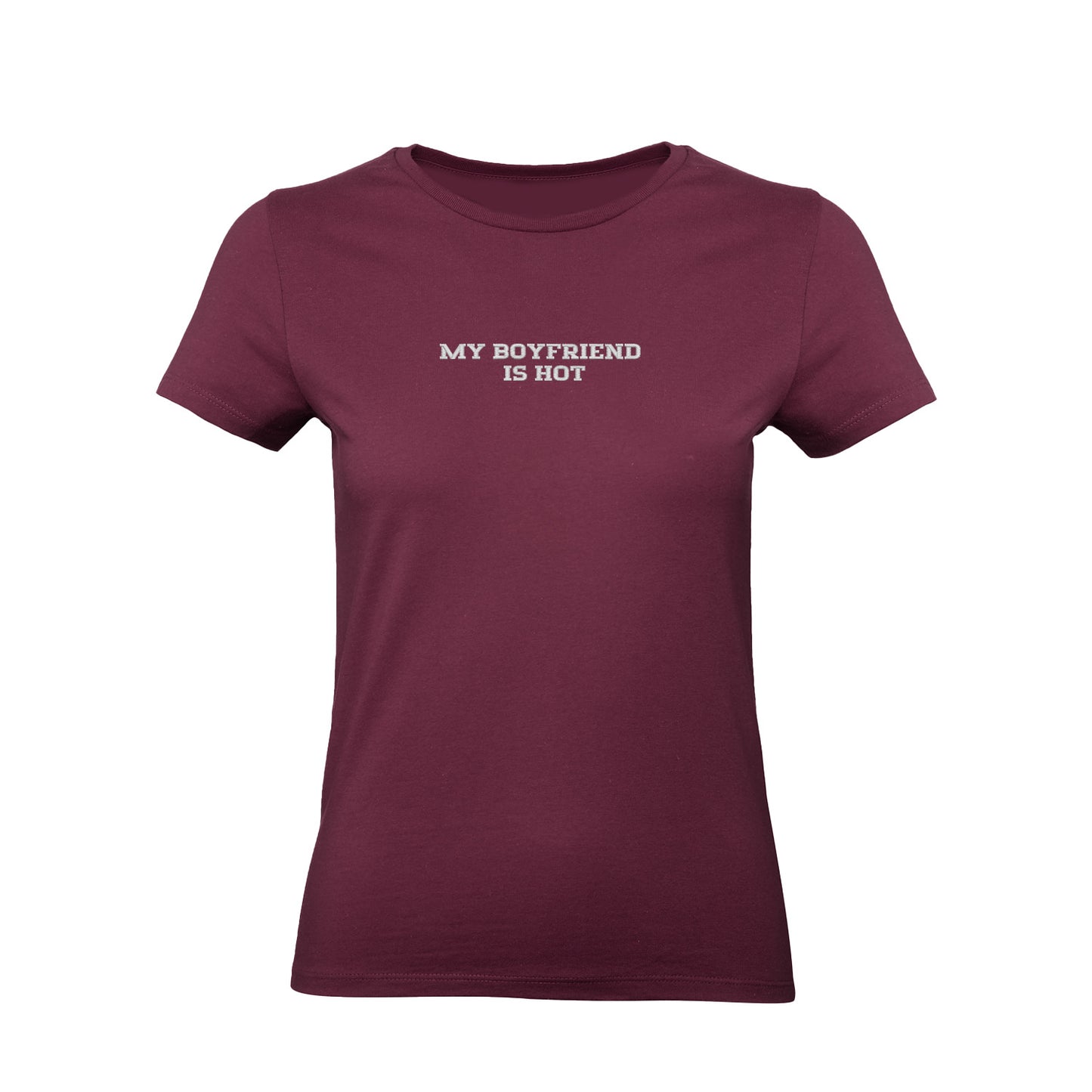 Koszulka z haftem "MY BOYFRIEND IS HOT" – unisex, damski, oversize Haft z radości - nadruki i haft na odzieży Warszawa