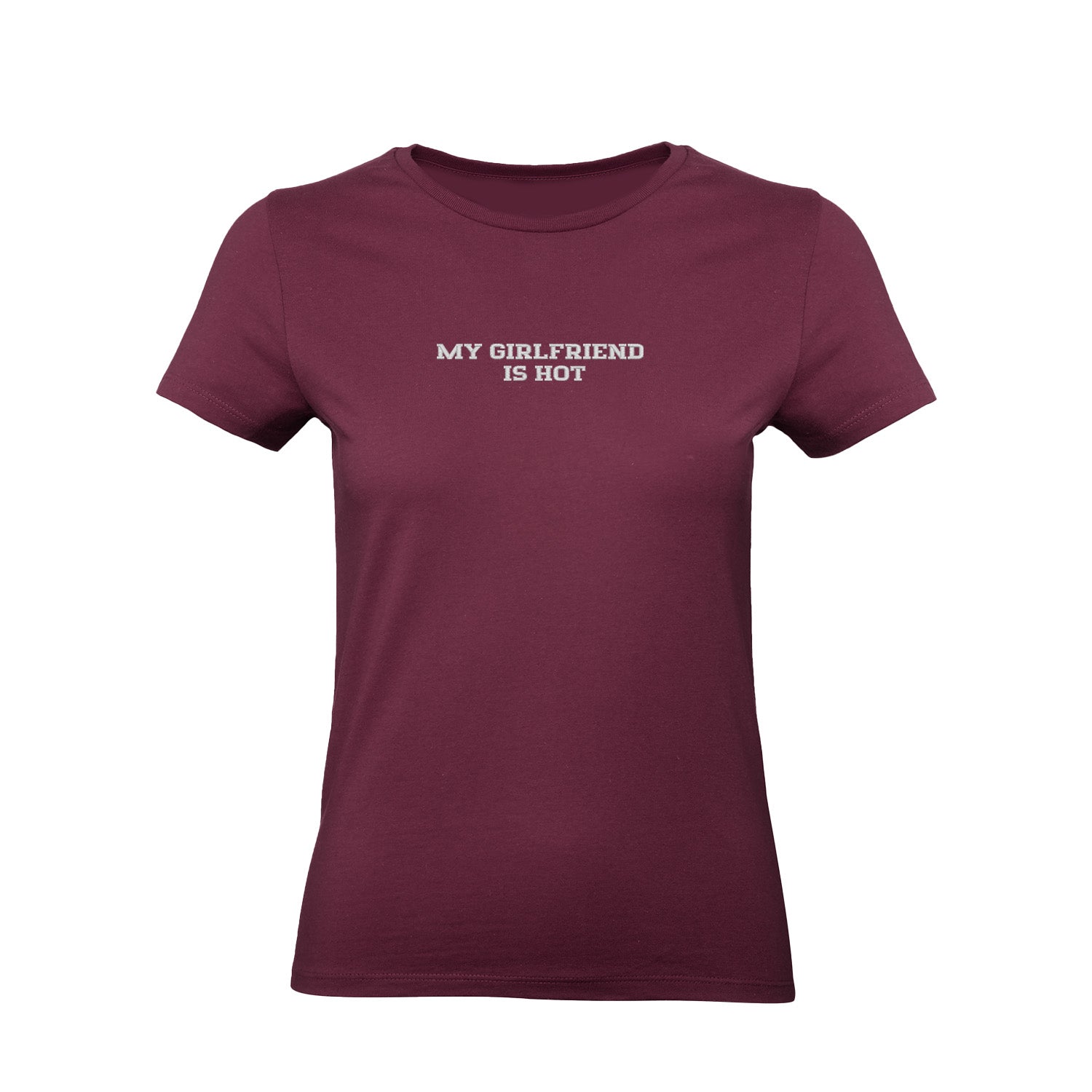 Koszulka z haftem "MY GIRLFRIEND IS HOT" – unisex, damska, oversize Haft z radości - nadruki i haft na odzieży Warszawa