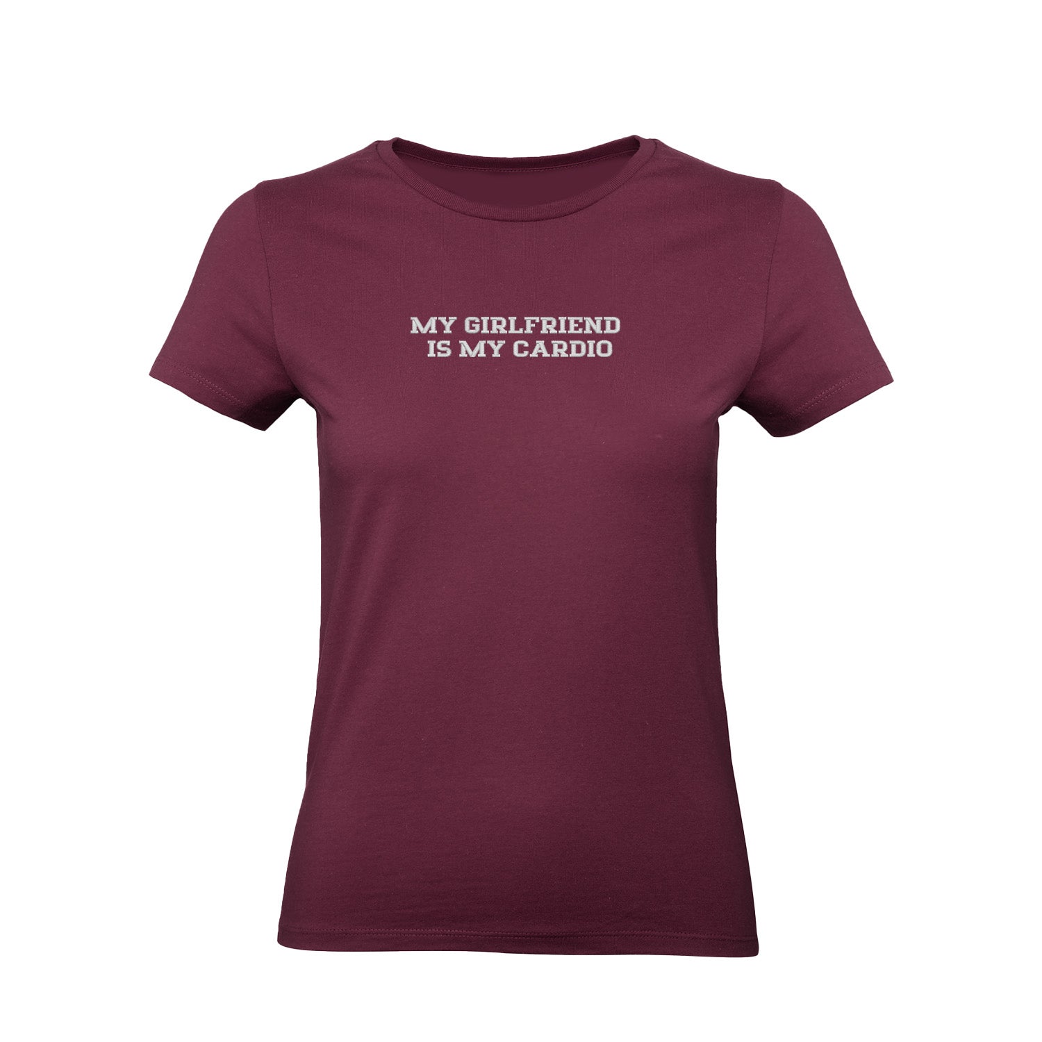 Koszulka z haftem "MY GIRLFRIEND IS MY CARDIO" – romantyczna, zabawna i trwała Haft z radości - nadruki i haft na odzieży Warszawa