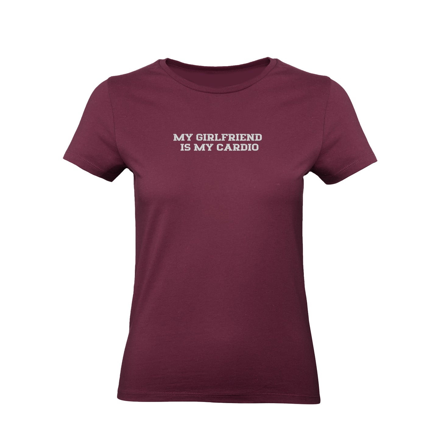 Koszulka z haftem "MY GIRLFRIEND IS MY CARDIO" – romantyczna, zabawna i trwała Haft z radości - nadruki i haft na odzieży Warszawa
