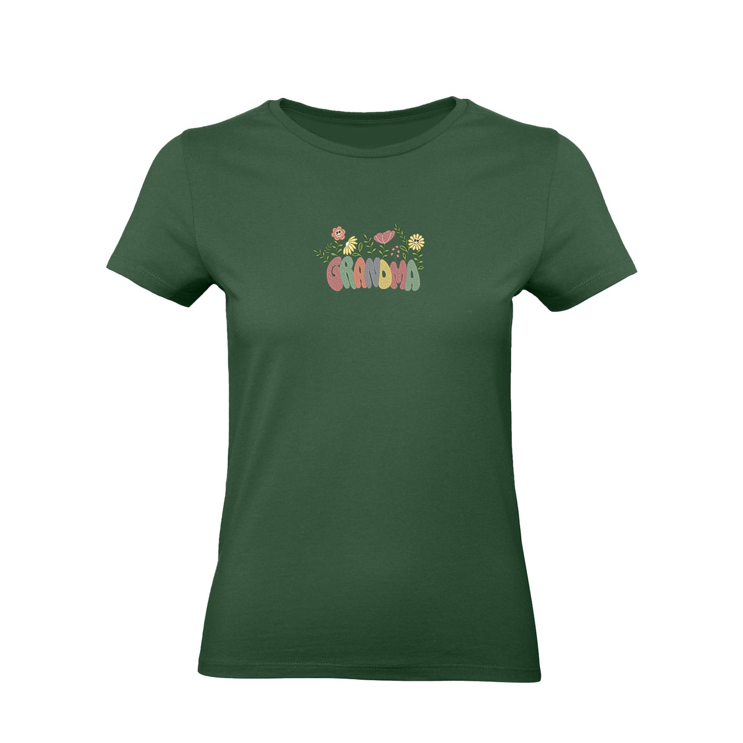 Koszulka Groovy Grandma Flower – kolorowy haft dla Babci Haft z radości - nadruki i haft na odzieży Warszawa