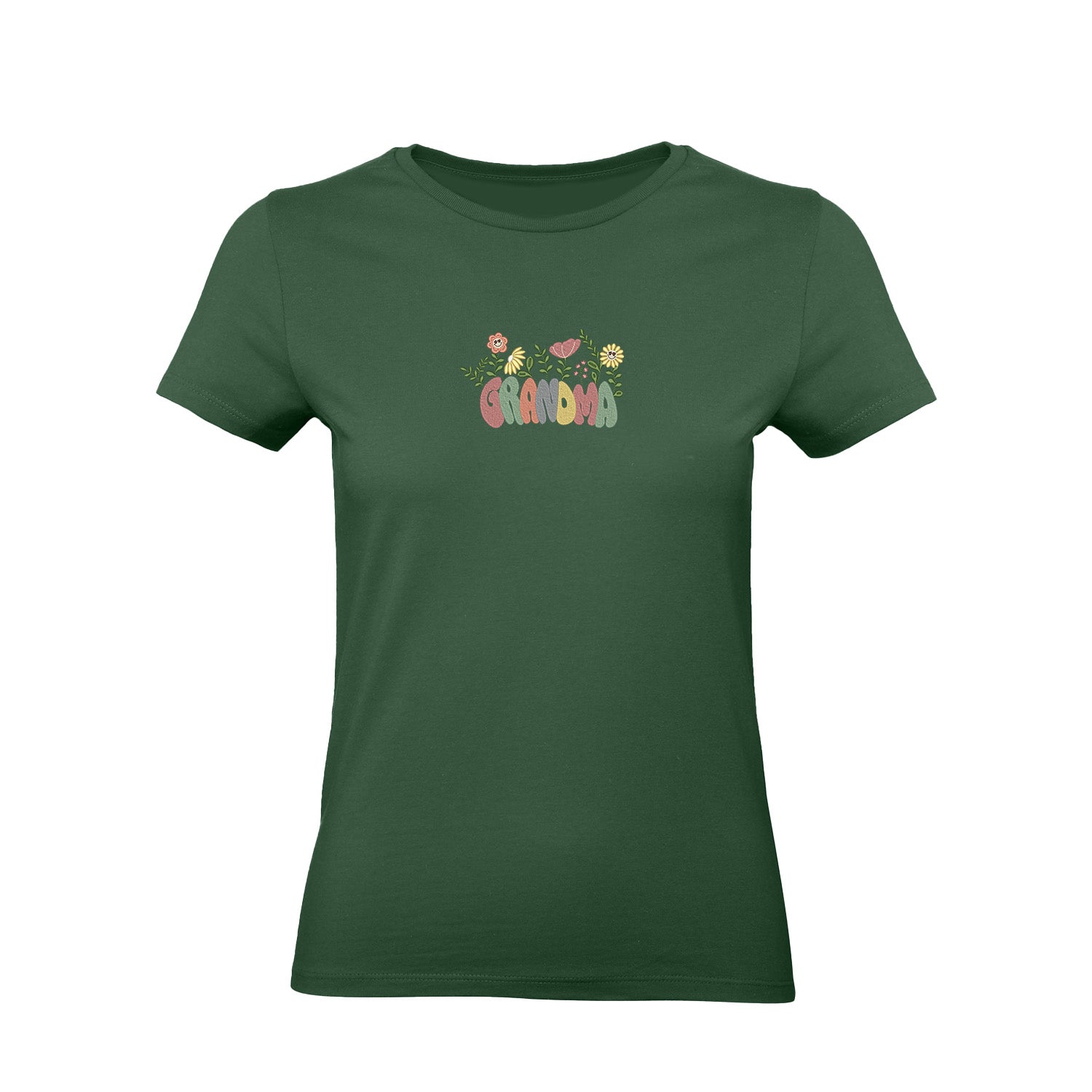 Koszulka Groovy Grandma Flower – kolorowy haft dla Babci Haft z radości - nadruki i haft na odzieży Warszawa
