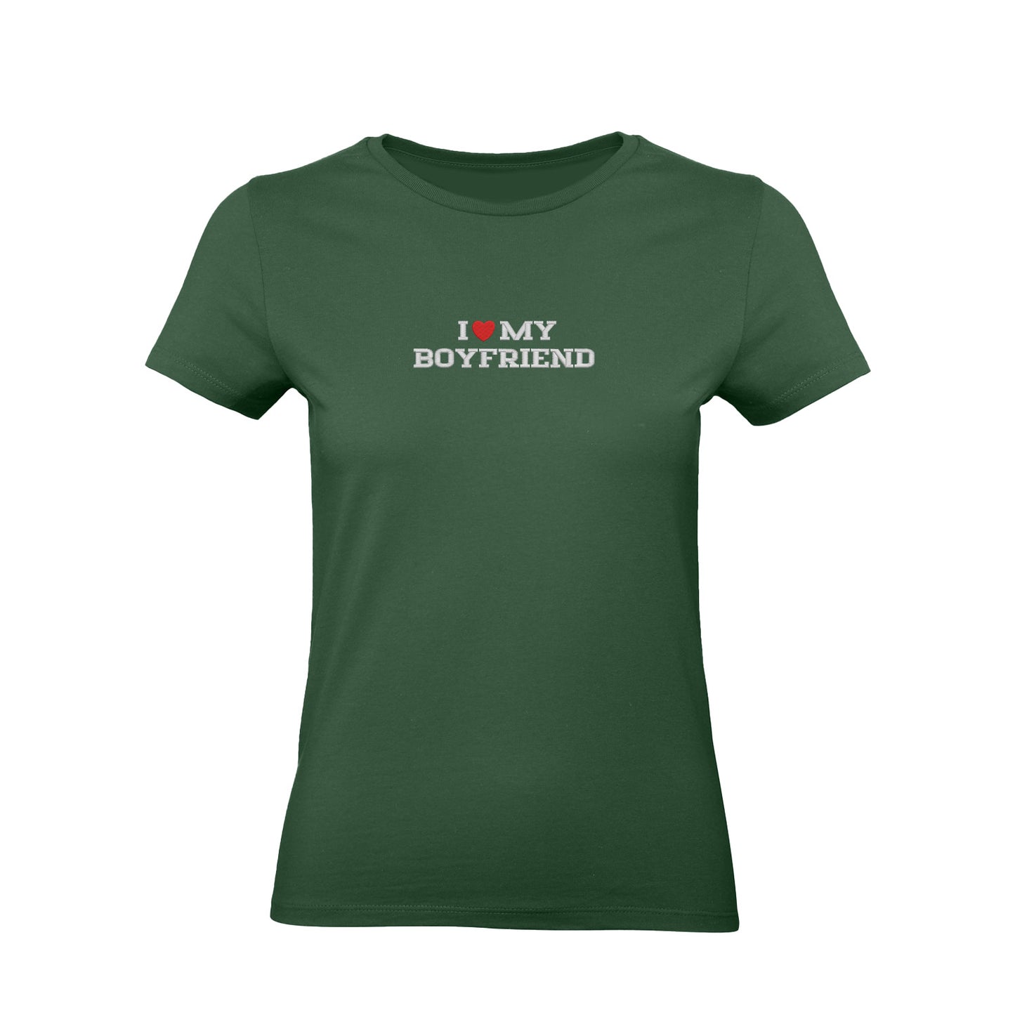 Koszulka I LOVE MY BOYFRIEND z haftem – unisex, damska lub oversize Haft z radości - nadruki i haft na odzieży Warszawa