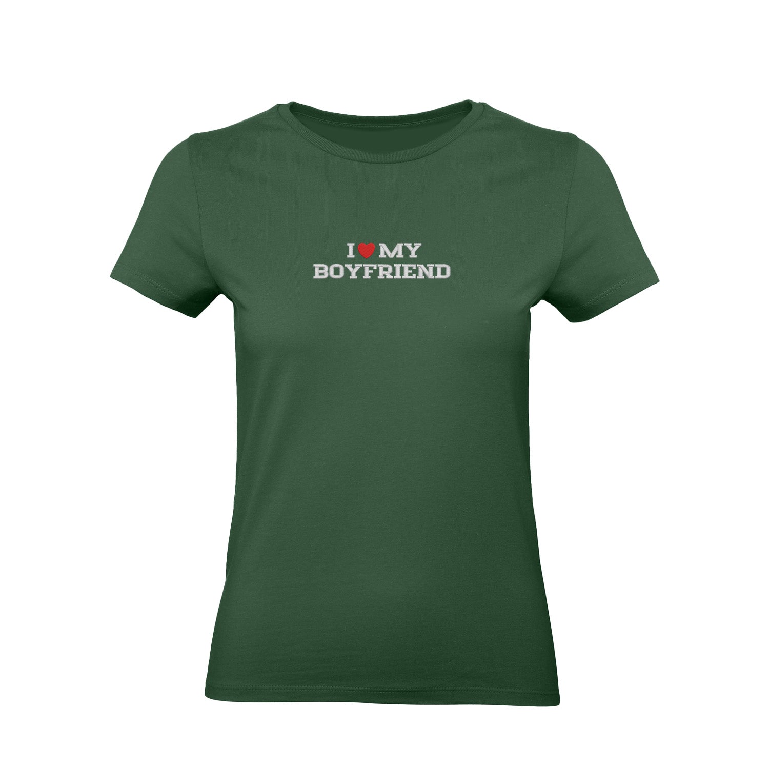 Koszulka I LOVE MY BOYFRIEND z haftem – unisex, damska lub oversize Haft z radości - nadruki i haft na odzieży Warszawa