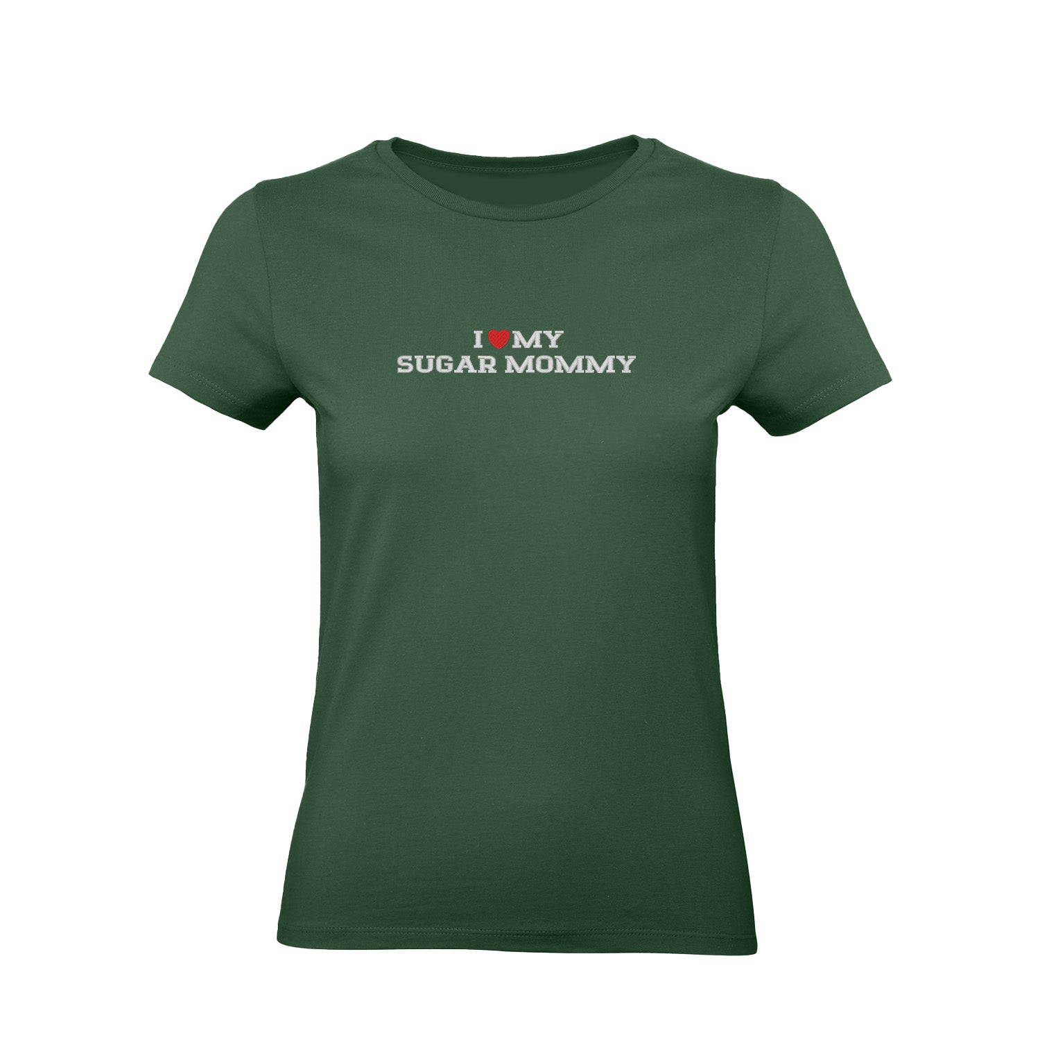 Koszulka I LOVE MY SUGAR MOMMY z haftem – unisex, damska lub oversize Haft z radości - nadruki i haft na odzieży Warszawa