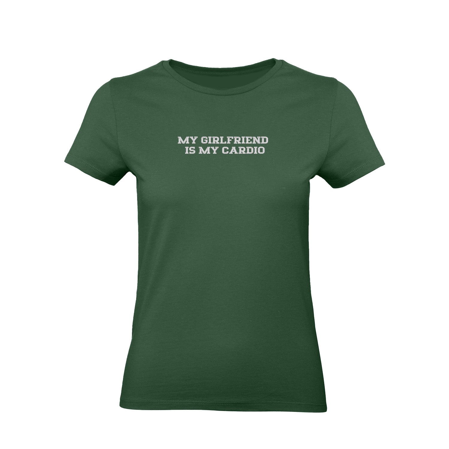 Koszulka z haftem "MY GIRLFRIEND IS MY CARDIO" – romantyczna, zabawna i trwała Haft z radości - nadruki i haft na odzieży Warszawa