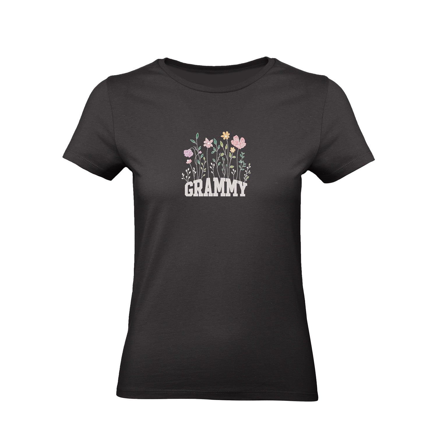 Koszulka z haftem Floral Grammy – kwiatowy prezent dla Babci Haft z radości - nadruki i haft na odzieży Warszawa