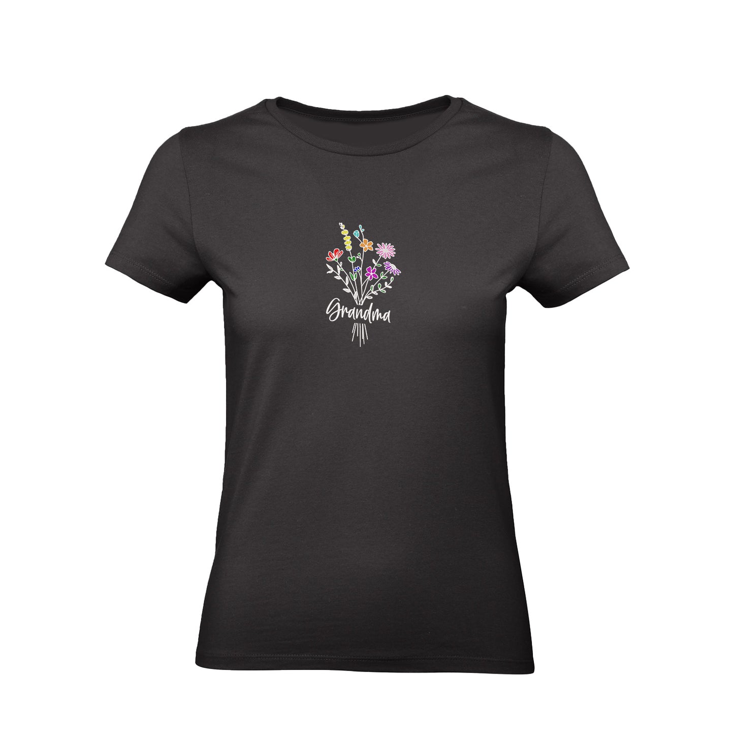 Koszulka Grandma Floral – kwiatowy haft, idealny prezent dla Babci Haft z radości - nadruki i haft na odzieży Warszawa