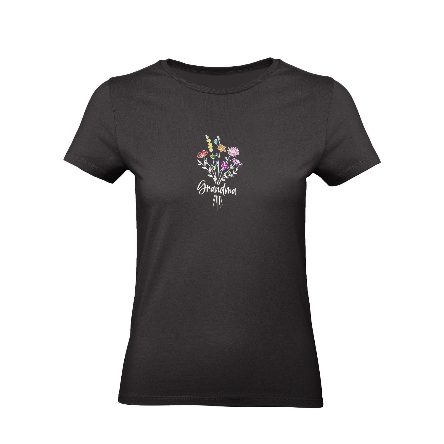 Koszulka Grandma Floral – kwiatowy haft, idealny prezent dla Babci Haft z radości - nadruki i haft na odzieży Warszawa