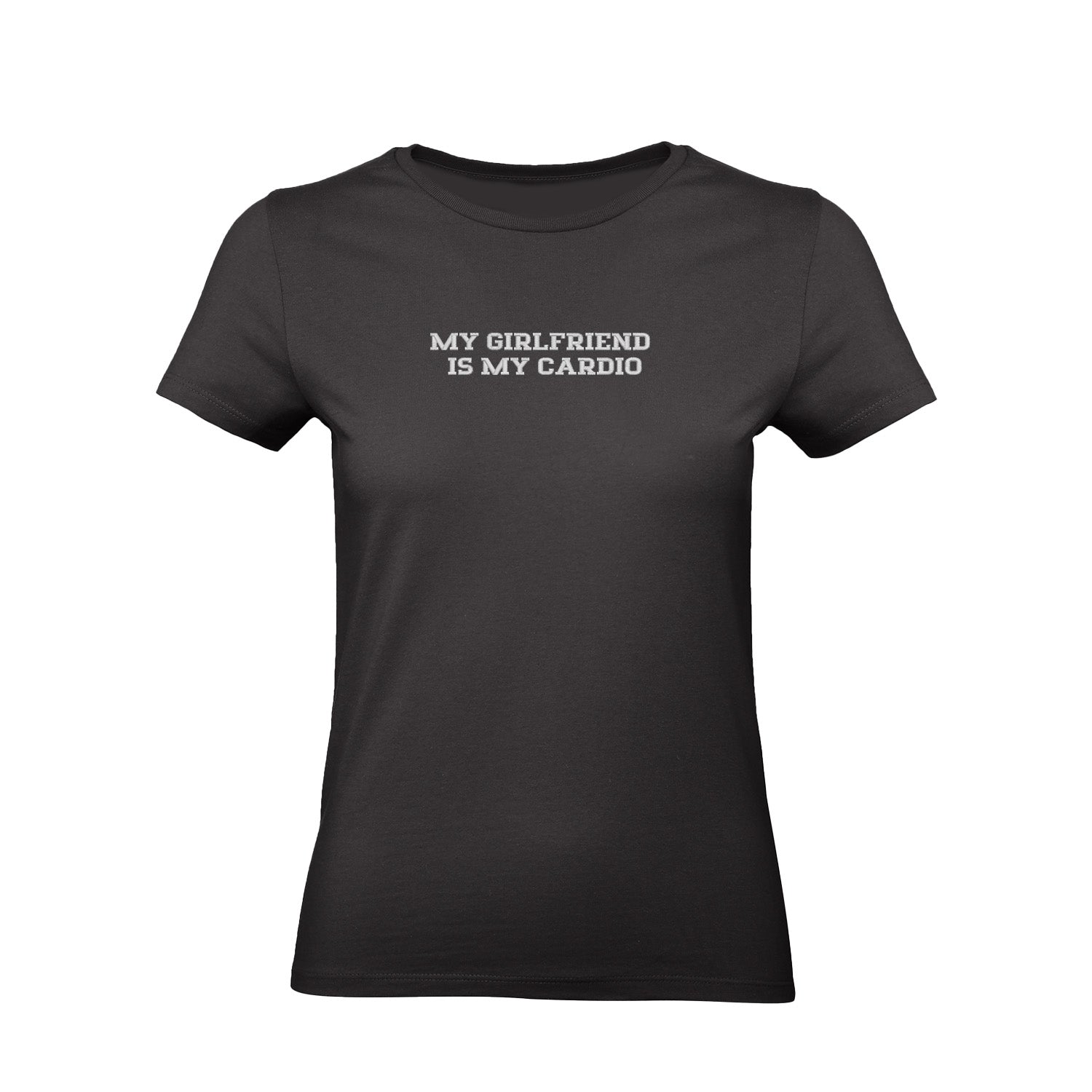 Koszulka z haftem "MY GIRLFRIEND IS MY CARDIO" – romantyczna, zabawna i trwała Haft z radości - nadruki i haft na odzieży Warszawa
