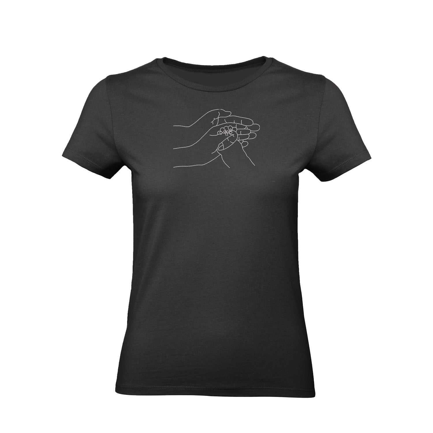 Koszulka z haftem “Mom Baby Hands Line Art Embroidery” – damska, unisex, oversize Haft z radości - nadruki i haft na odzieży Warszawa
