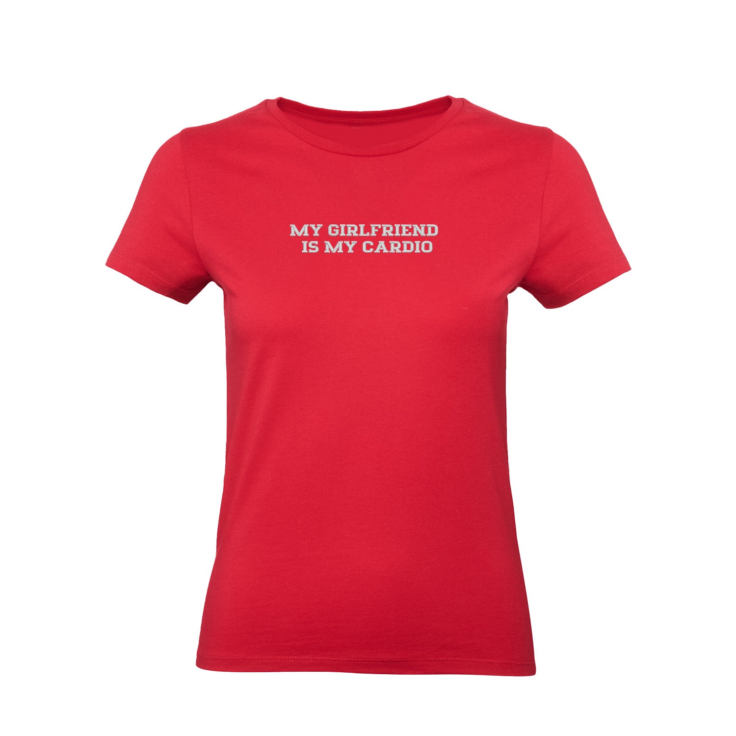Koszulka z haftem "MY GIRLFRIEND IS MY CARDIO" – romantyczna, zabawna i trwała Haft z radości - nadruki i haft na odzieży Warszawa