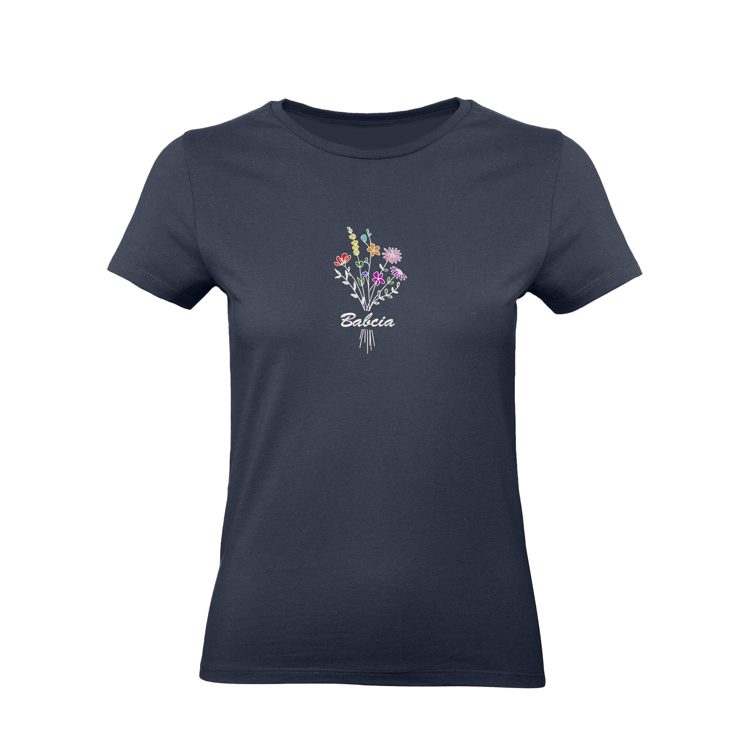 Koszulka „Babcia” – haftowany bukiet kwiatów Haft z radości - nadruki i haft na odzieży Warszawa