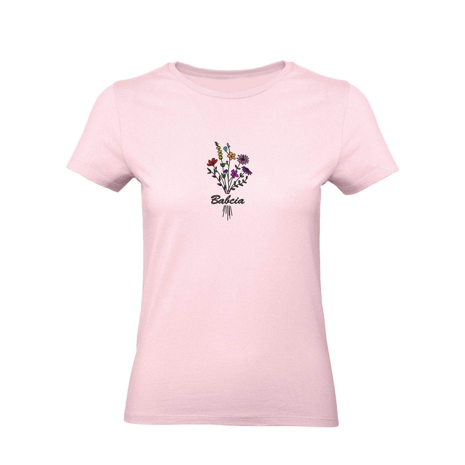 Koszulka „Babcia” – haftowany bukiet kwiatów Haft z radości - nadruki i haft na odzieży Warszawa