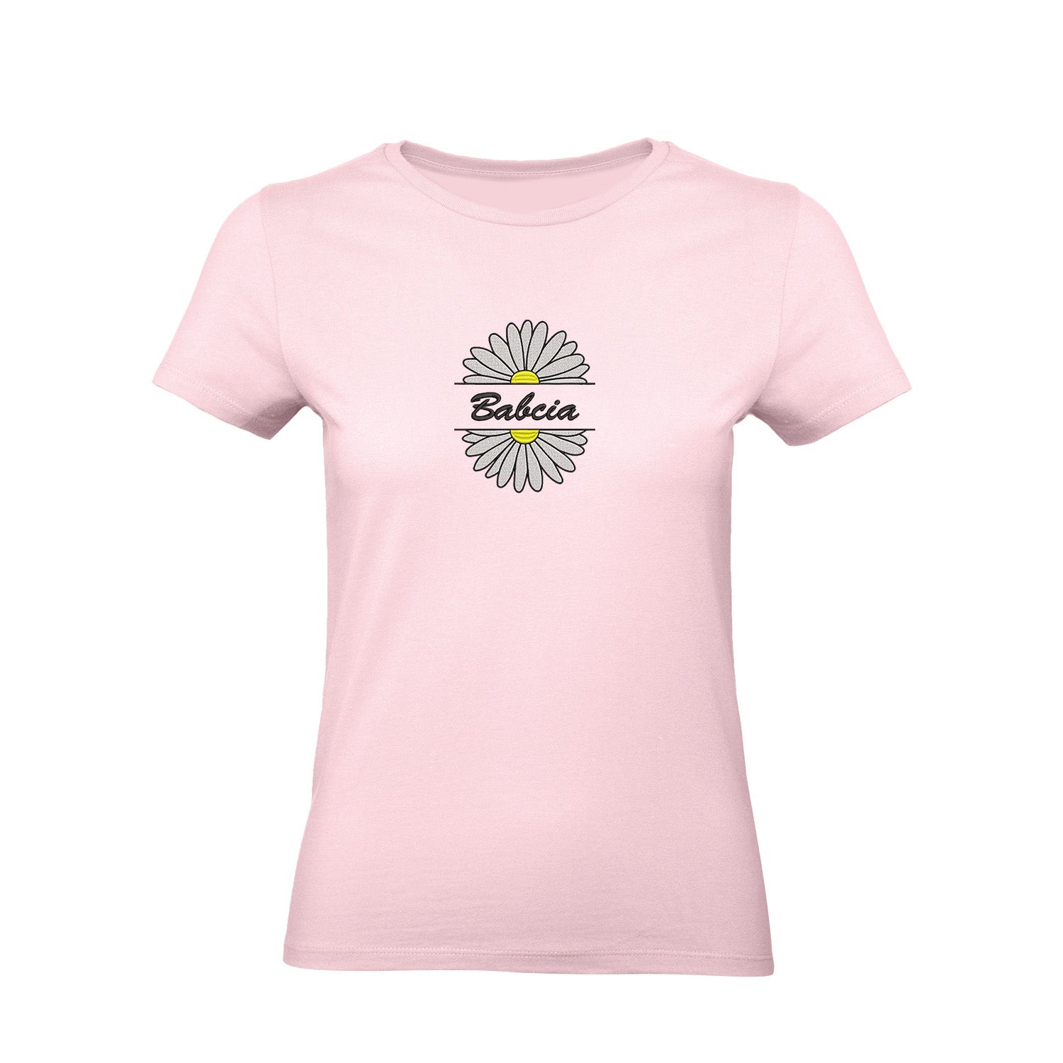 Babcia – koszulka z haftem stokrotki dla Babci Haft z radości - nadruki i haft na odzieży Warszawa