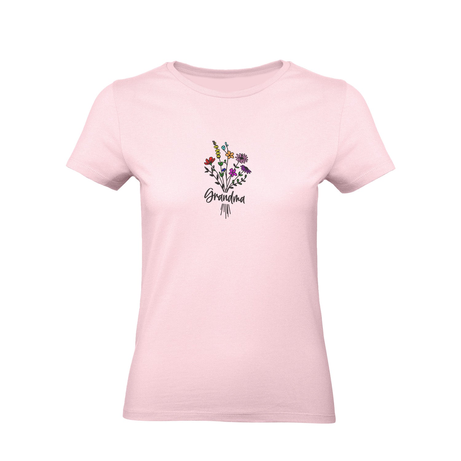 Koszulka Grandma Floral – kwiatowy haft, idealny prezent dla Babci Haft z radości - nadruki i haft na odzieży Warszawa