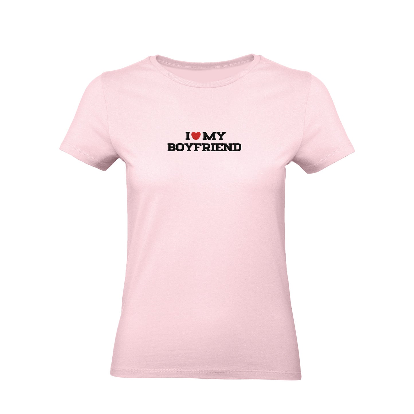 Koszulka I LOVE MY BOYFRIEND z haftem – unisex, damska lub oversize Haft z radości - nadruki i haft na odzieży Warszawa