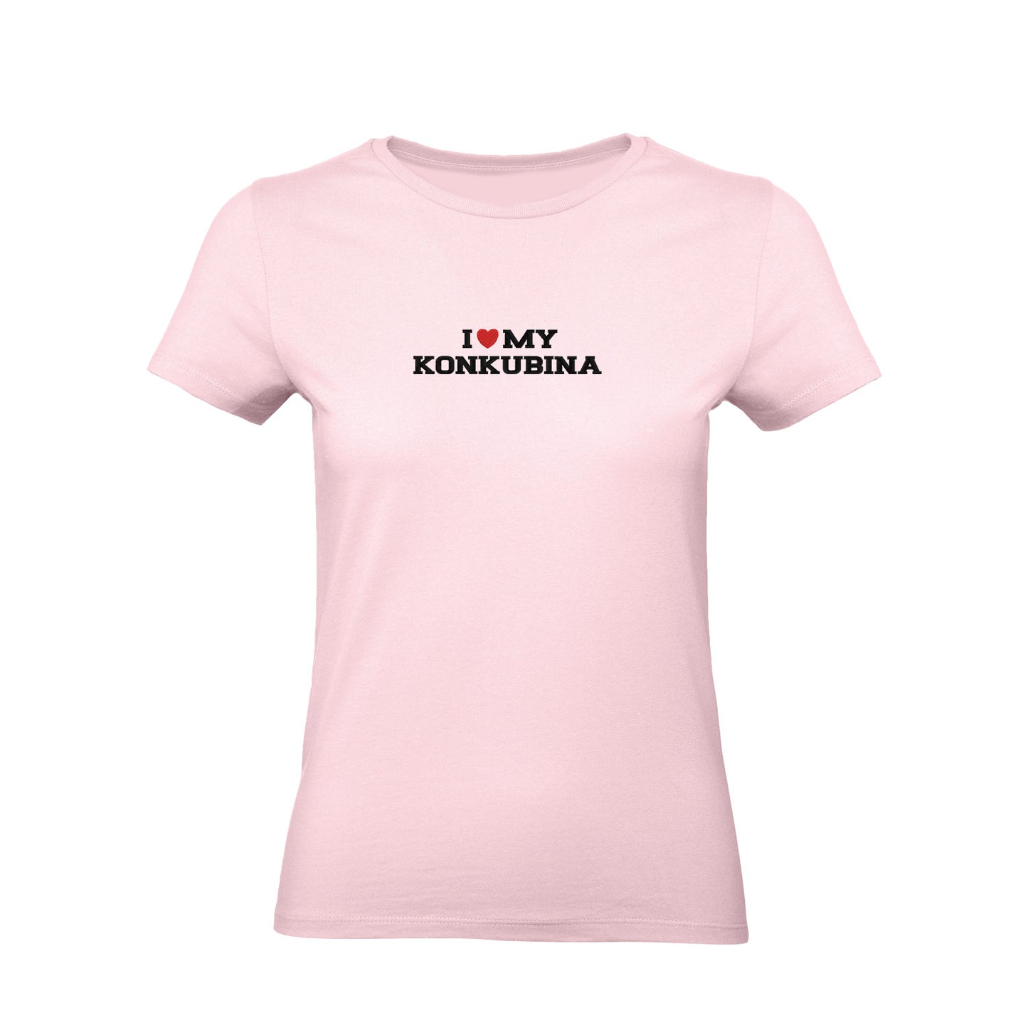 Koszulka I LOVE MY KONKUBINA z haftem – unisex, damska lub oversize Haft z radości - nadruki i haft na odzieży Warszawa
