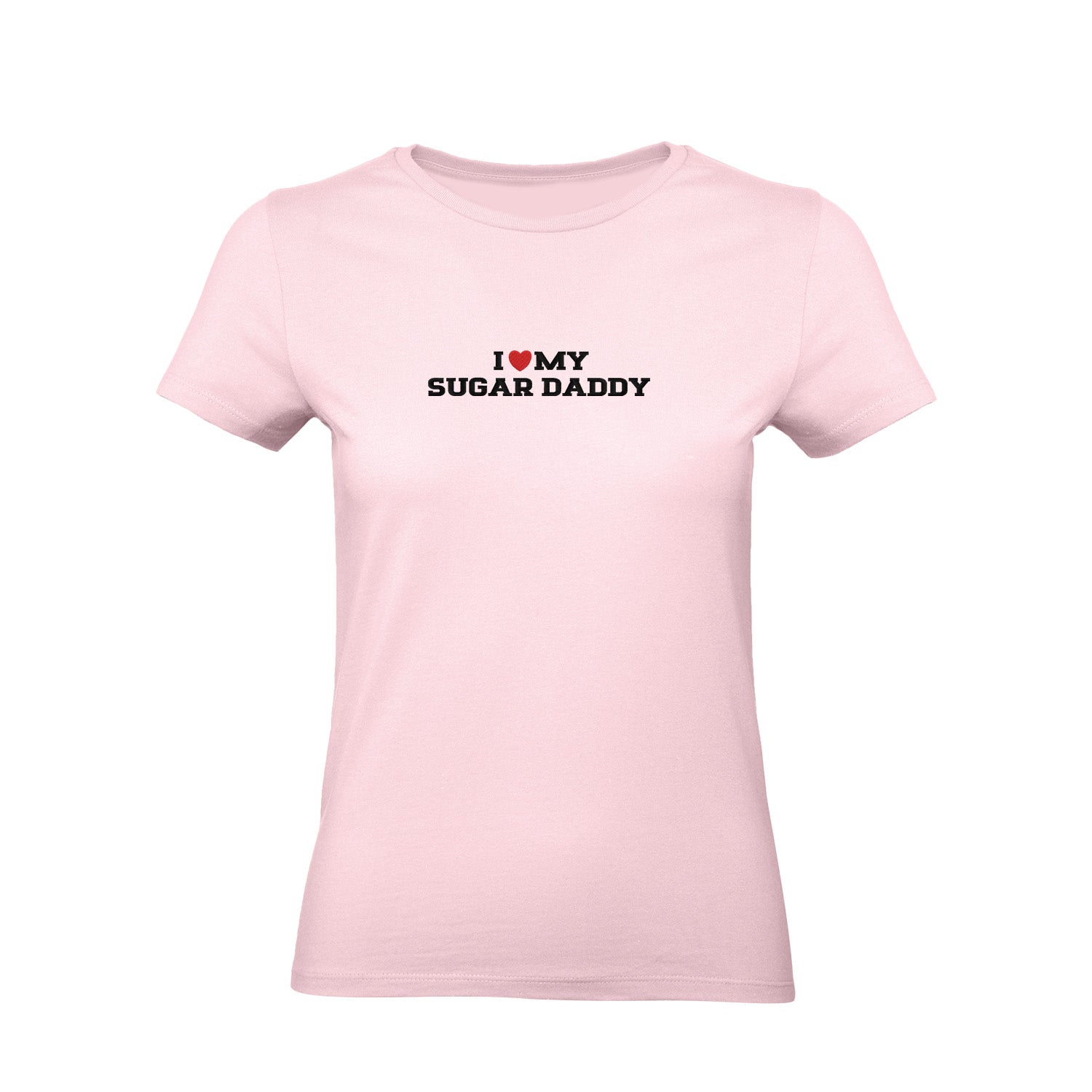 Koszulka I LOVE MY SUGAR DADDY z haftem – unisex, damska lub oversize Haft z radości - nadruki i haft na odzieży Warszawa
