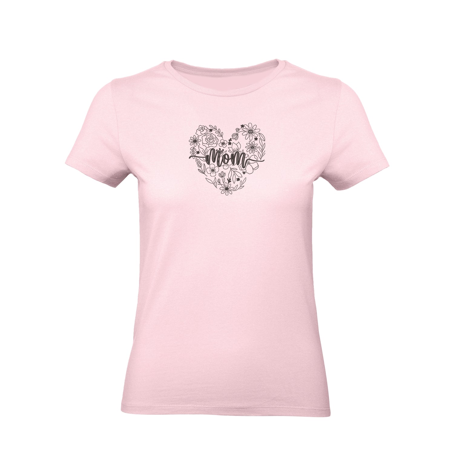 Koszulka haftowana „Mom Heart Floral Embroidery” – damska, unisex, oversize Haft z radości - nadruki i haft na odzieży Warszawa