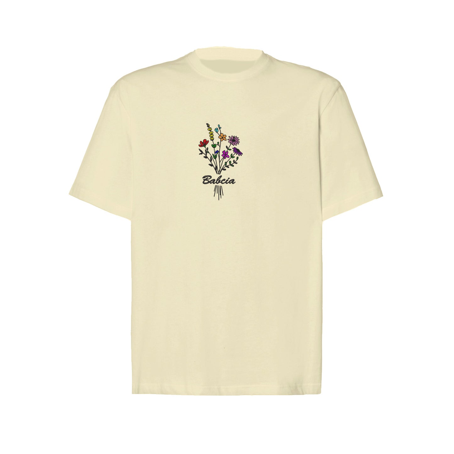 Koszulka „Babcia” – haftowany bukiet kwiatów Haft z radości - nadruki i haft na odzieży Warszawa