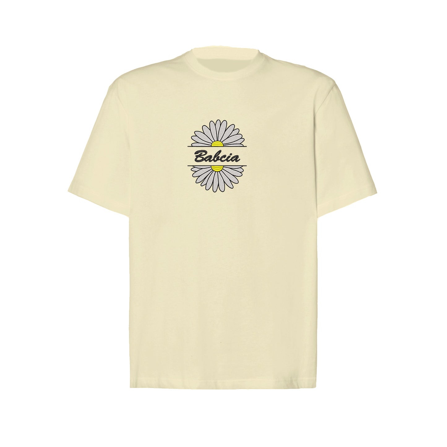 Babcia – koszulka z haftem stokrotki dla Babci Haft z radości - nadruki i haft na odzieży Warszawa