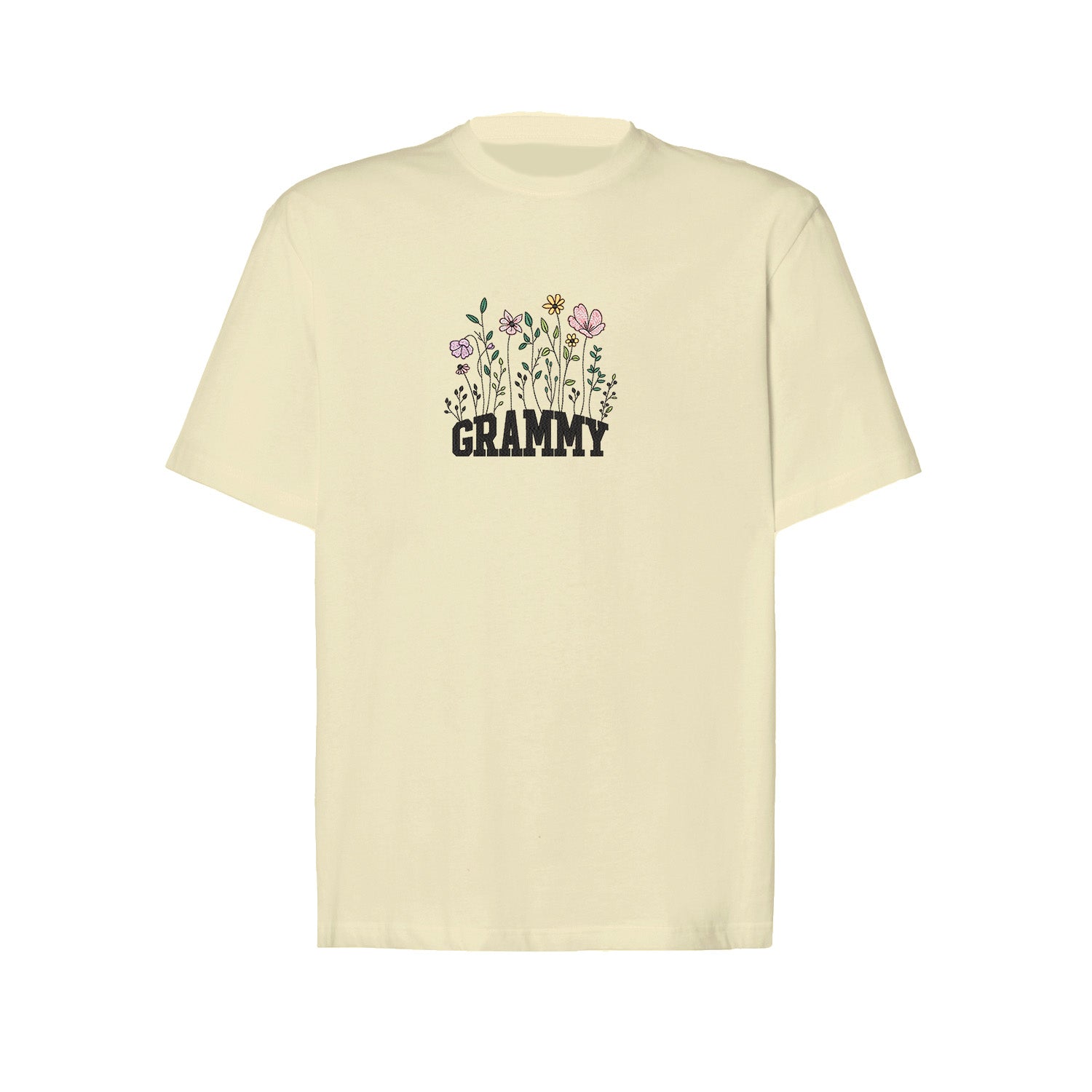 Koszulka z haftem Floral Grammy – kwiatowy prezent dla Babci Haft z radości - nadruki i haft na odzieży Warszawa
