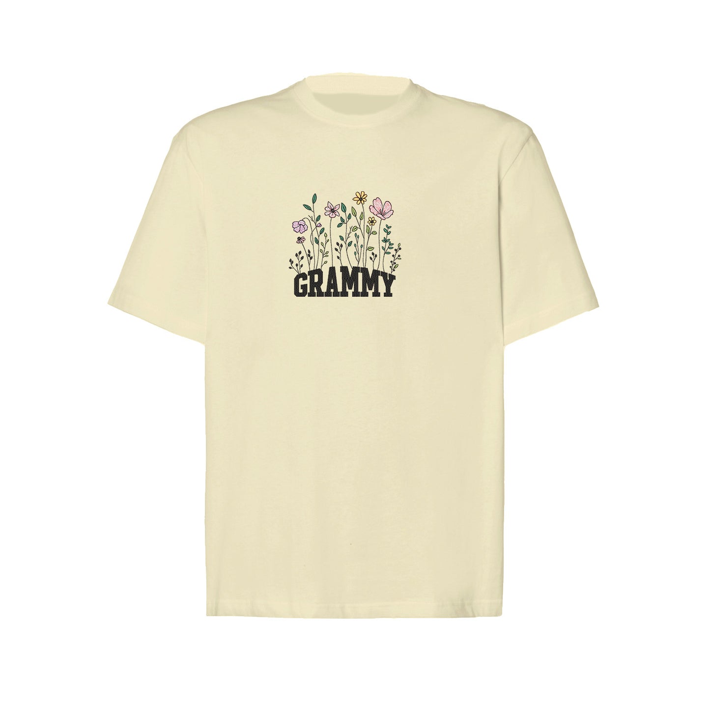 Koszulka z haftem Floral Grammy – kwiatowy prezent dla Babci Haft z radości - nadruki i haft na odzieży Warszawa