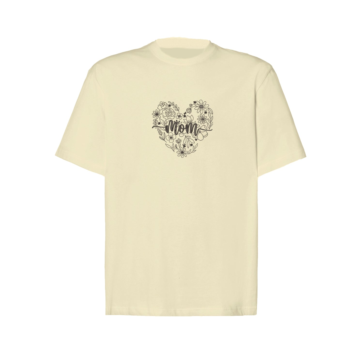 Koszulka haftowana „Mom Heart Floral Embroidery” – damska, unisex, oversize Haft z radości - nadruki i haft na odzieży Warszawa