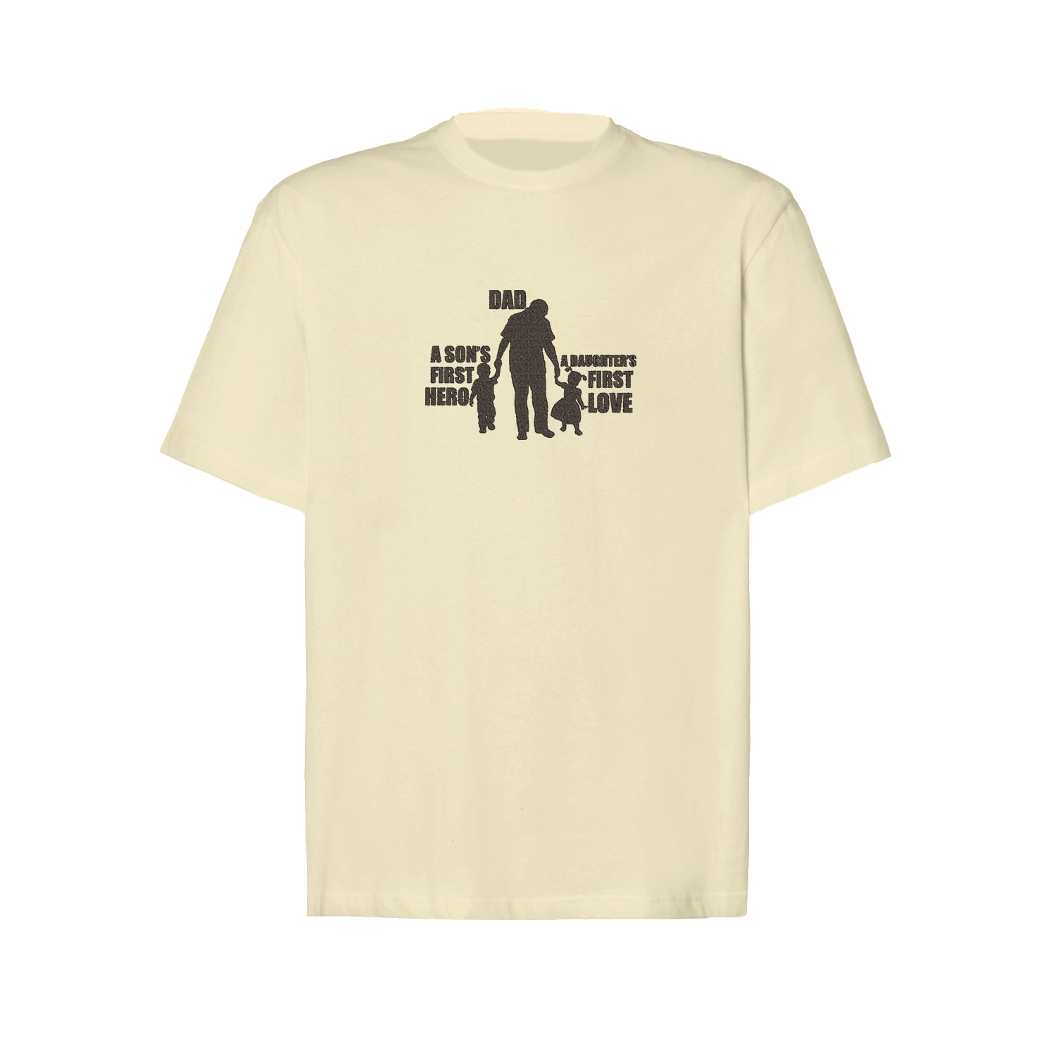 Koszulka oversize z haftem "Dad – A Son's First Hero, A Daughter's First Love" Haft z radości