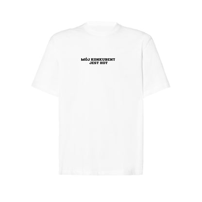 Koszulka z haftem "MÓJ KONKUBENT JEST HOT" – unisex, damska, oversize Haft z radości - nadruki i haft na odzieży Warszawa