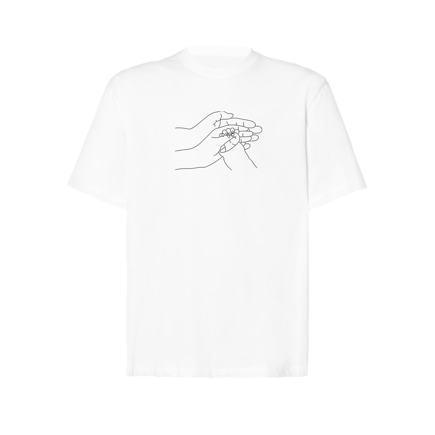 Koszulka z haftem “Mom Baby Hands Line Art Embroidery” – damska, unisex, oversize Haft z radości - nadruki i haft na odzieży Warszawa