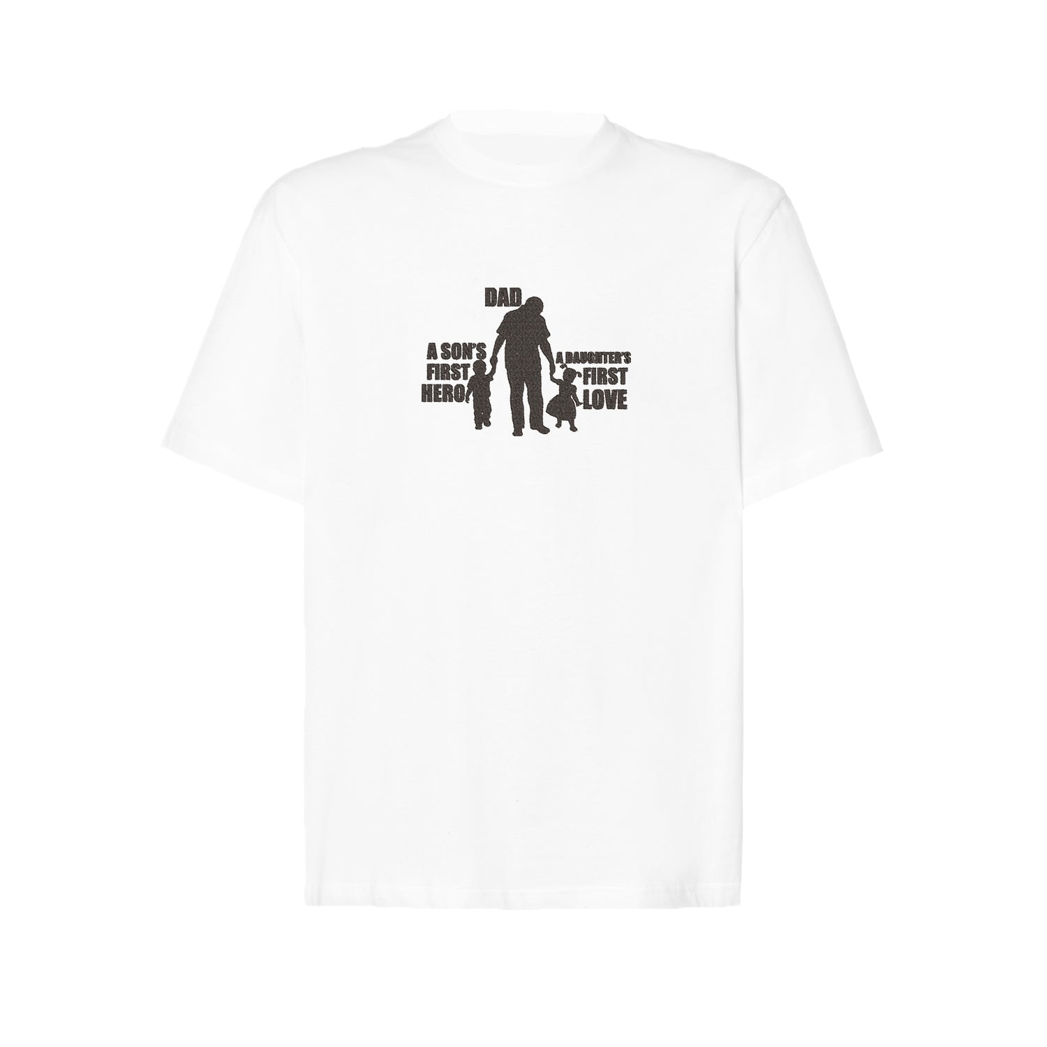 Koszulka oversize z haftem "Dad – A Son's First Hero, A Daughter's First Love" Haft z radości