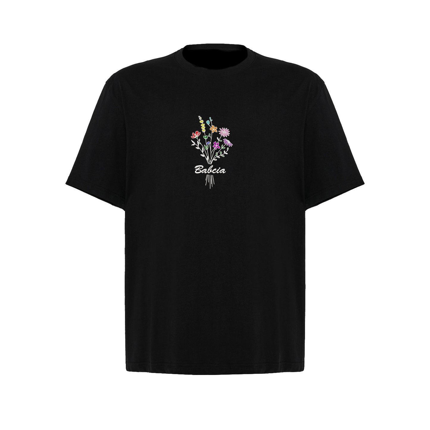 Koszulka „Babcia” – haftowany bukiet kwiatów Haft z radości - nadruki i haft na odzieży Warszawa