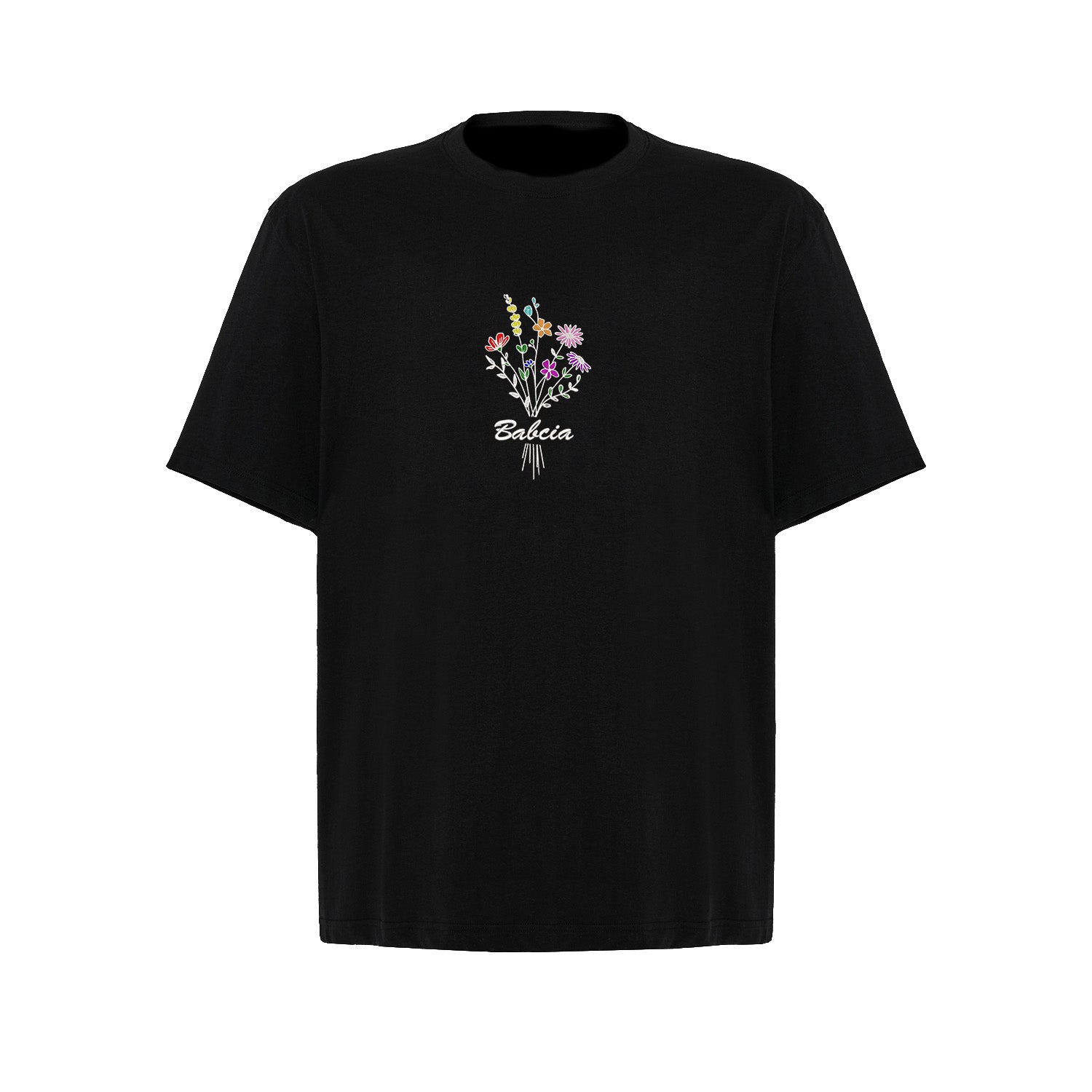 Koszulka „Babcia” – haftowany bukiet kwiatów Haft z radości - nadruki i haft na odzieży Warszawa