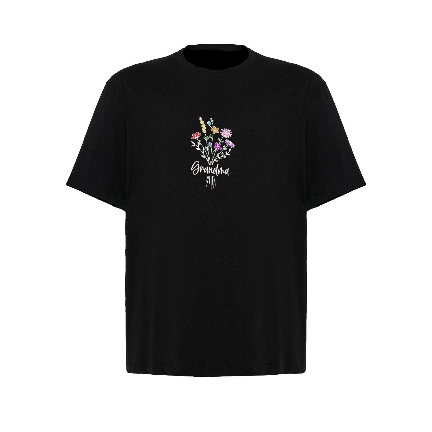 Koszulka Grandma Floral – kwiatowy haft, idealny prezent dla Babci Haft z radości - nadruki i haft na odzieży Warszawa