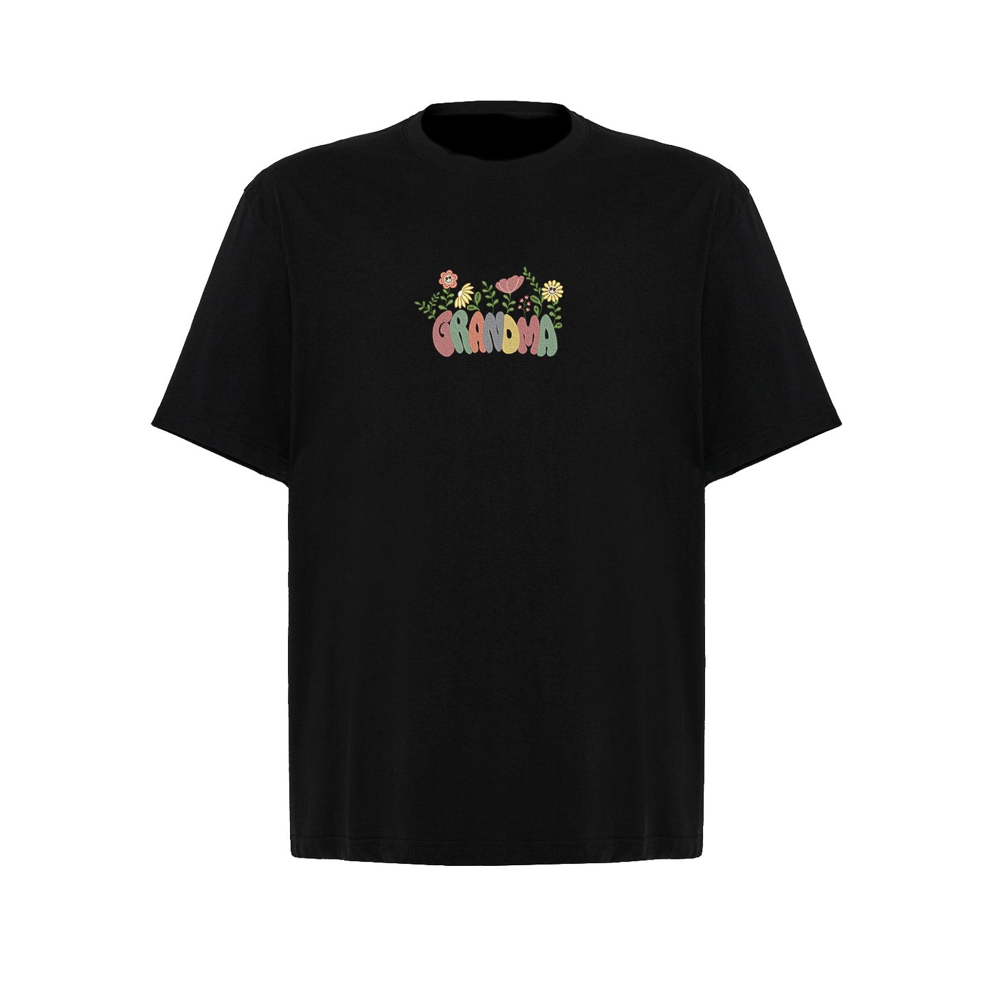 Koszulka Groovy Grandma Flower – kolorowy haft dla Babci Haft z radości - nadruki i haft na odzieży Warszawa