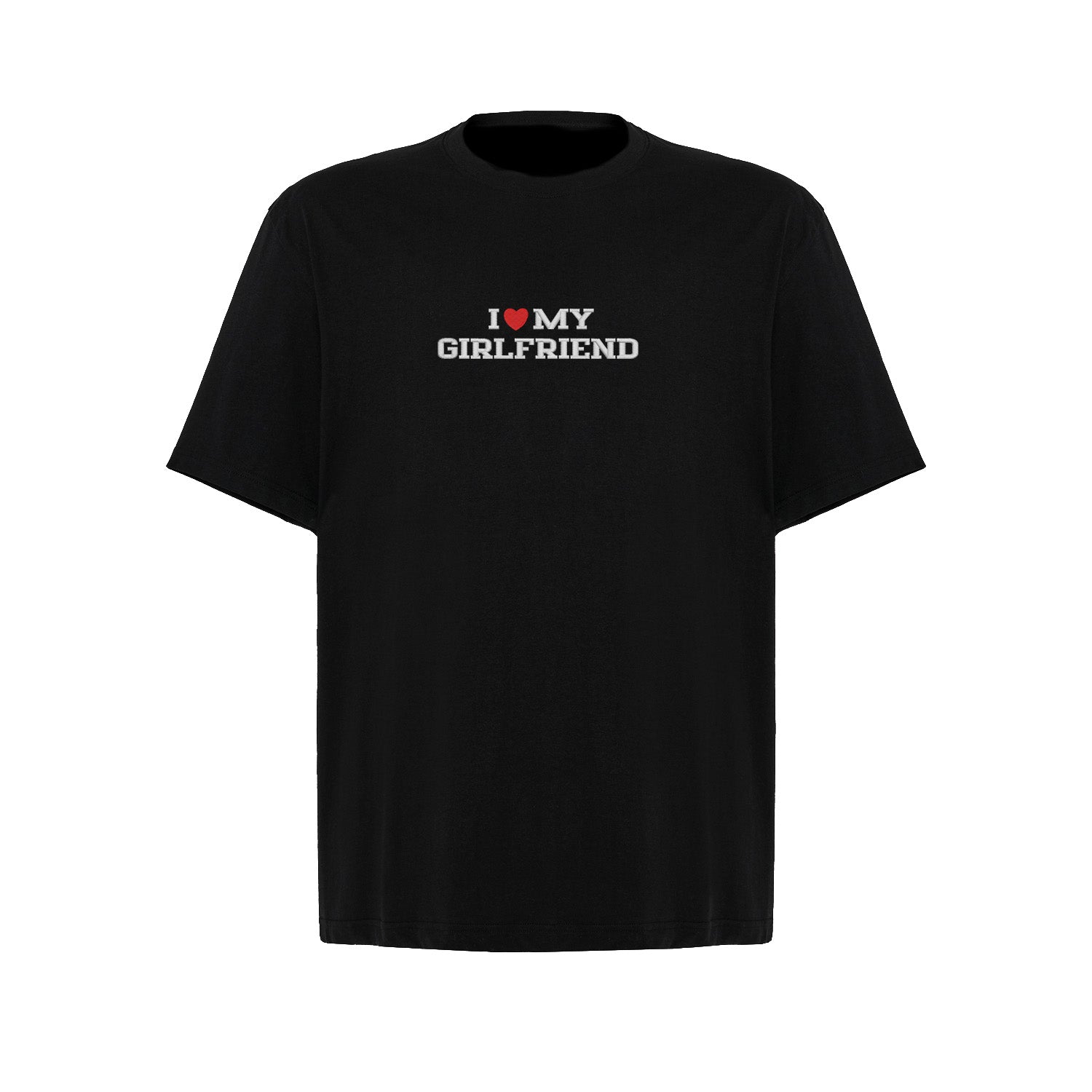 Koszulka I LOVE MY GIRLFRIEND z haftem – unisex, damska lub oversize Haft z radości - nadruki i haft na odzieży Warszawa