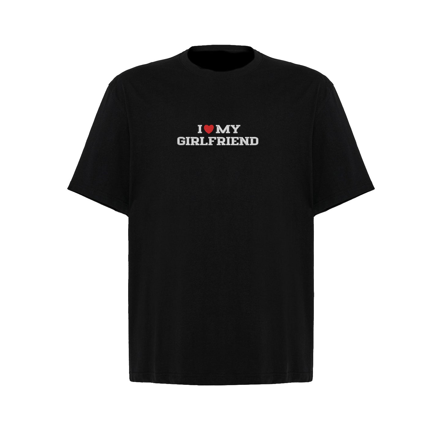 Koszulka I LOVE MY GIRLFRIEND z haftem – unisex, damska lub oversize Haft z radości - nadruki i haft na odzieży Warszawa