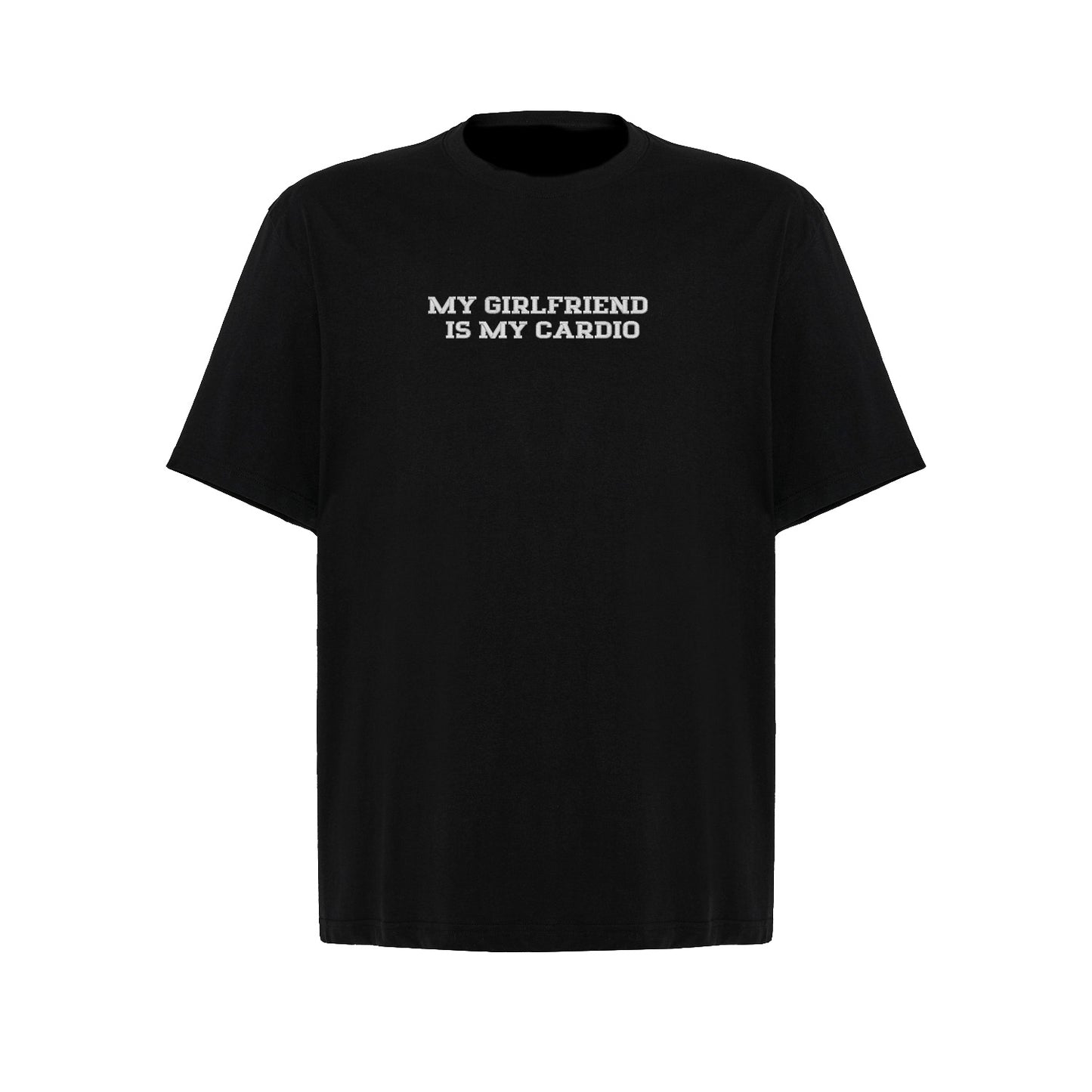 Koszulka z haftem "MY GIRLFRIEND IS MY CARDIO" – romantyczna, zabawna i trwała Haft z radości - nadruki i haft na odzieży Warszawa