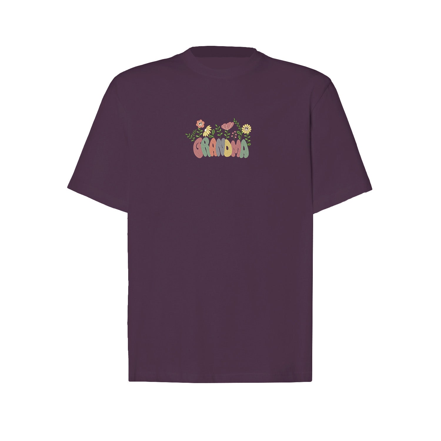 Koszulka Groovy Grandma Flower – kolorowy haft dla Babci Haft z radości - nadruki i haft na odzieży Warszawa