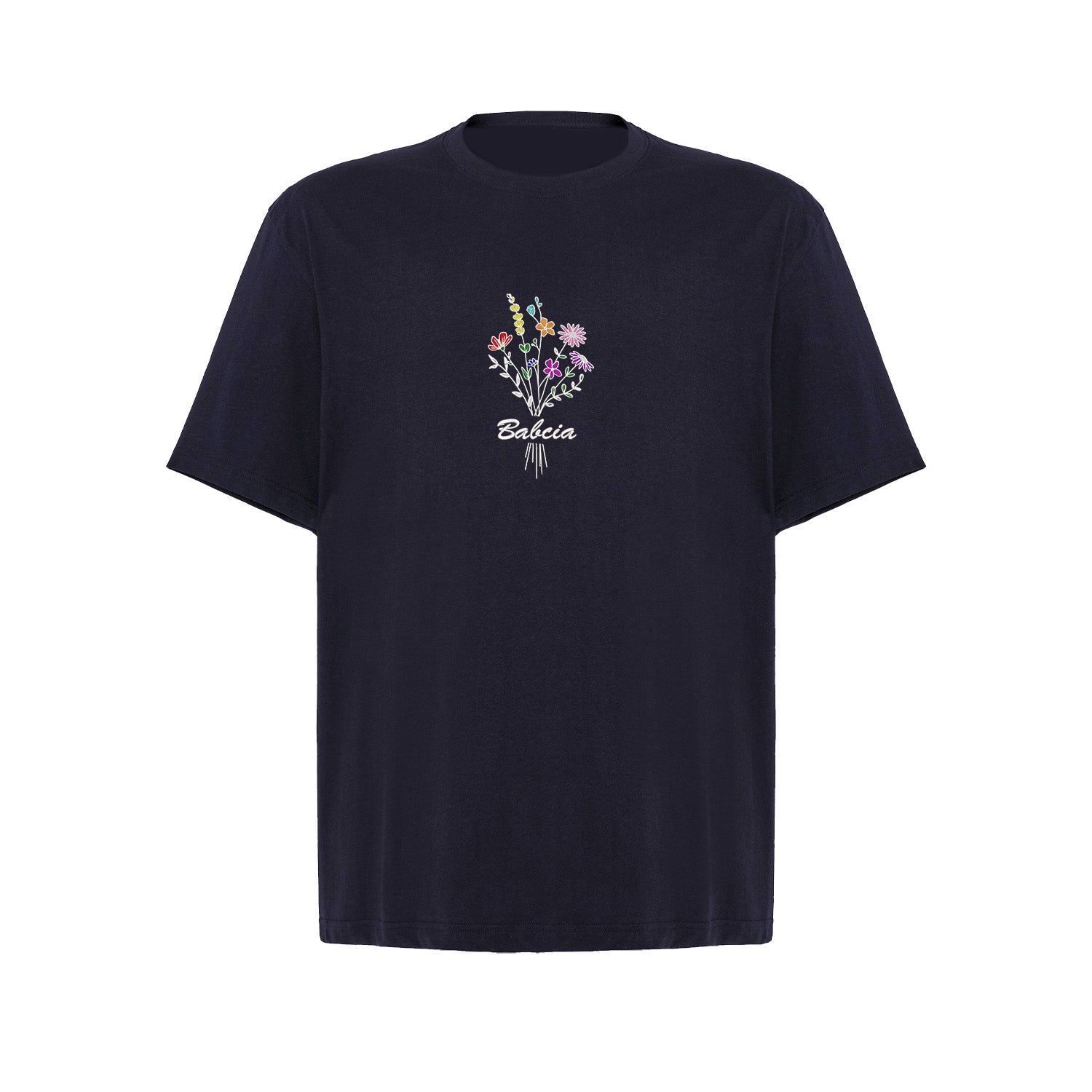 Koszulka „Babcia” – haftowany bukiet kwiatów Haft z radości - nadruki i haft na odzieży Warszawa