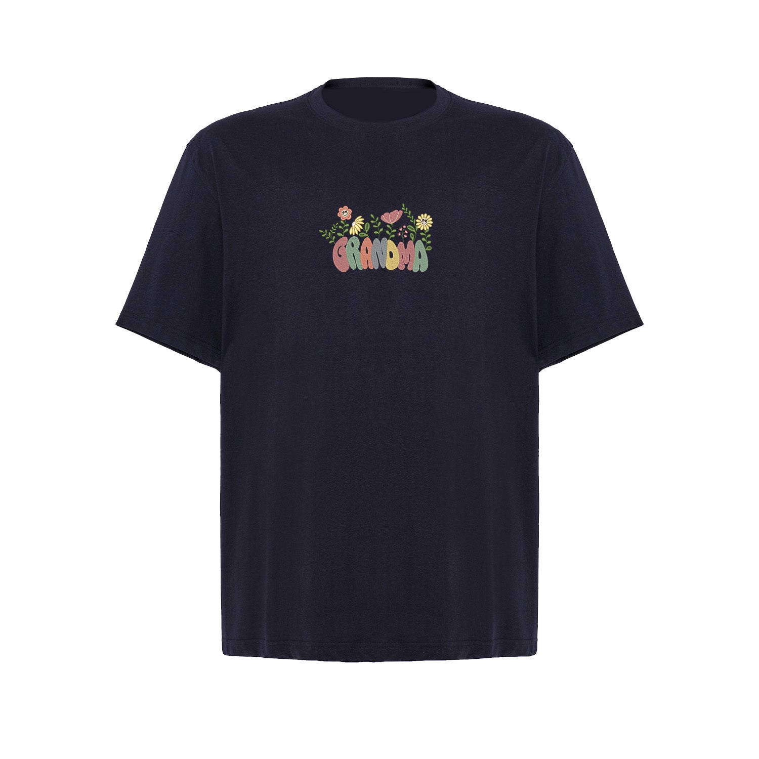 Koszulka Groovy Grandma Flower – kolorowy haft dla Babci Haft z radości - nadruki i haft na odzieży Warszawa