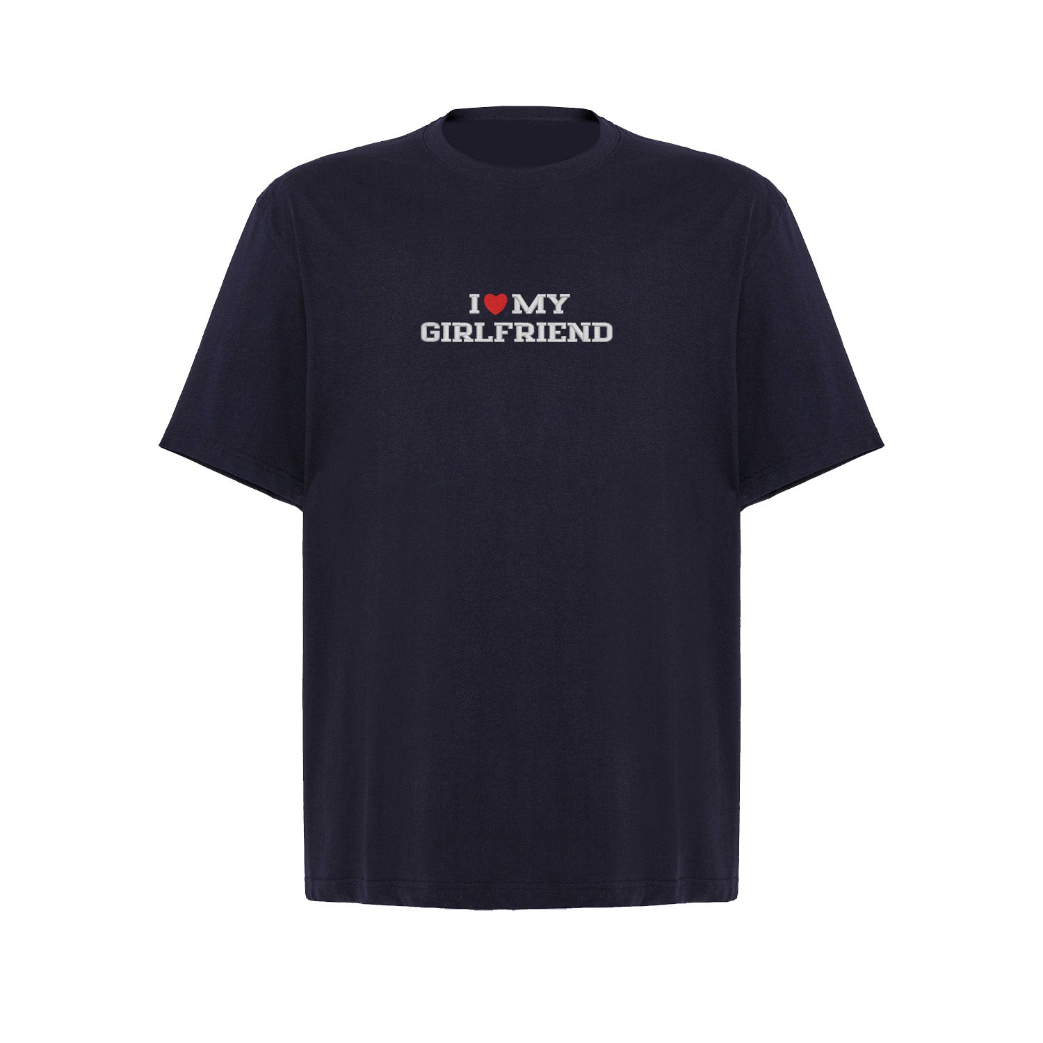 Koszulka I LOVE MY GIRLFRIEND z haftem – unisex, damska lub oversize Haft z radości - nadruki i haft na odzieży Warszawa