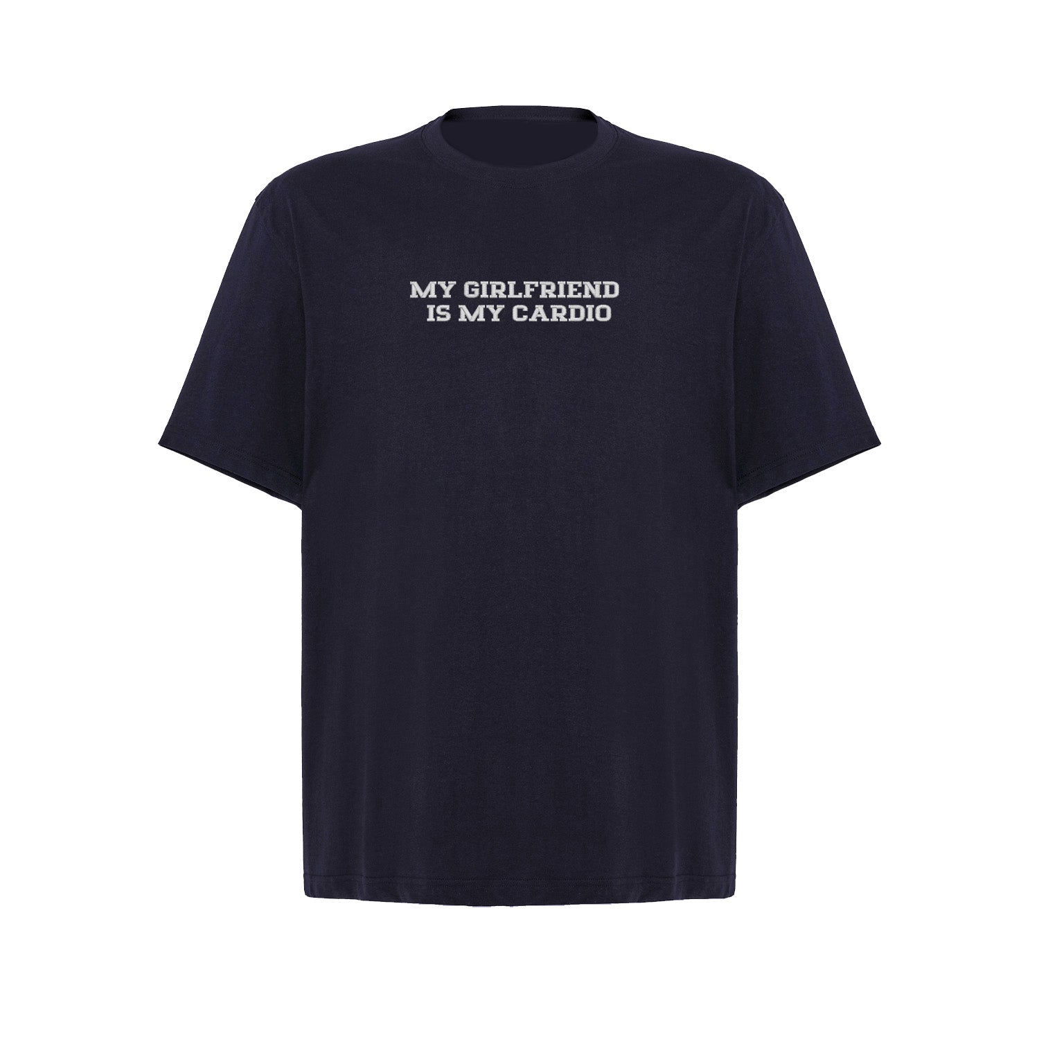 Koszulka z haftem "MY GIRLFRIEND IS MY CARDIO" – romantyczna, zabawna i trwała Haft z radości - nadruki i haft na odzieży Warszawa