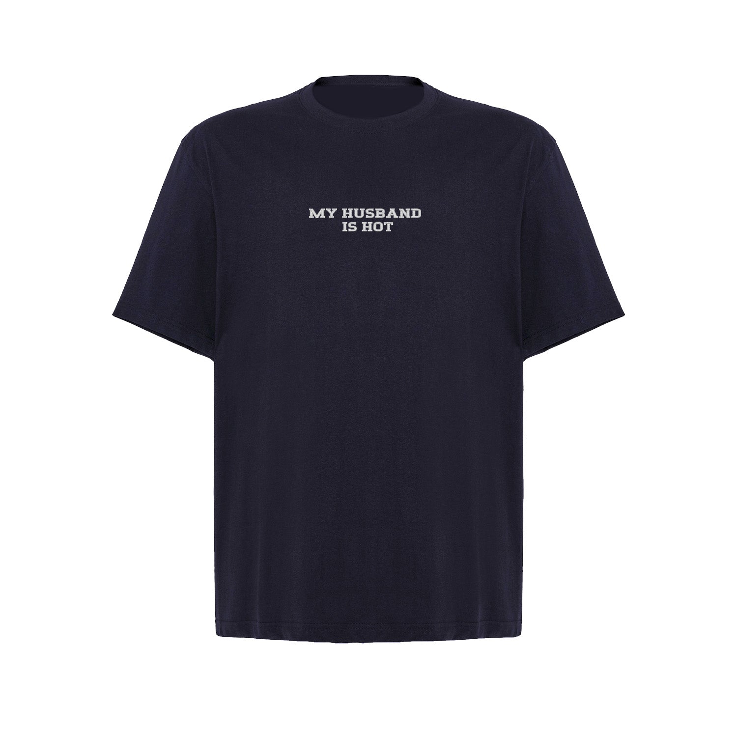 Koszulka z haftem "MY HUSBAND IS HOT" – unisex, damska, oversize Haft z radości - nadruki i haft na odzieży Warszawa
