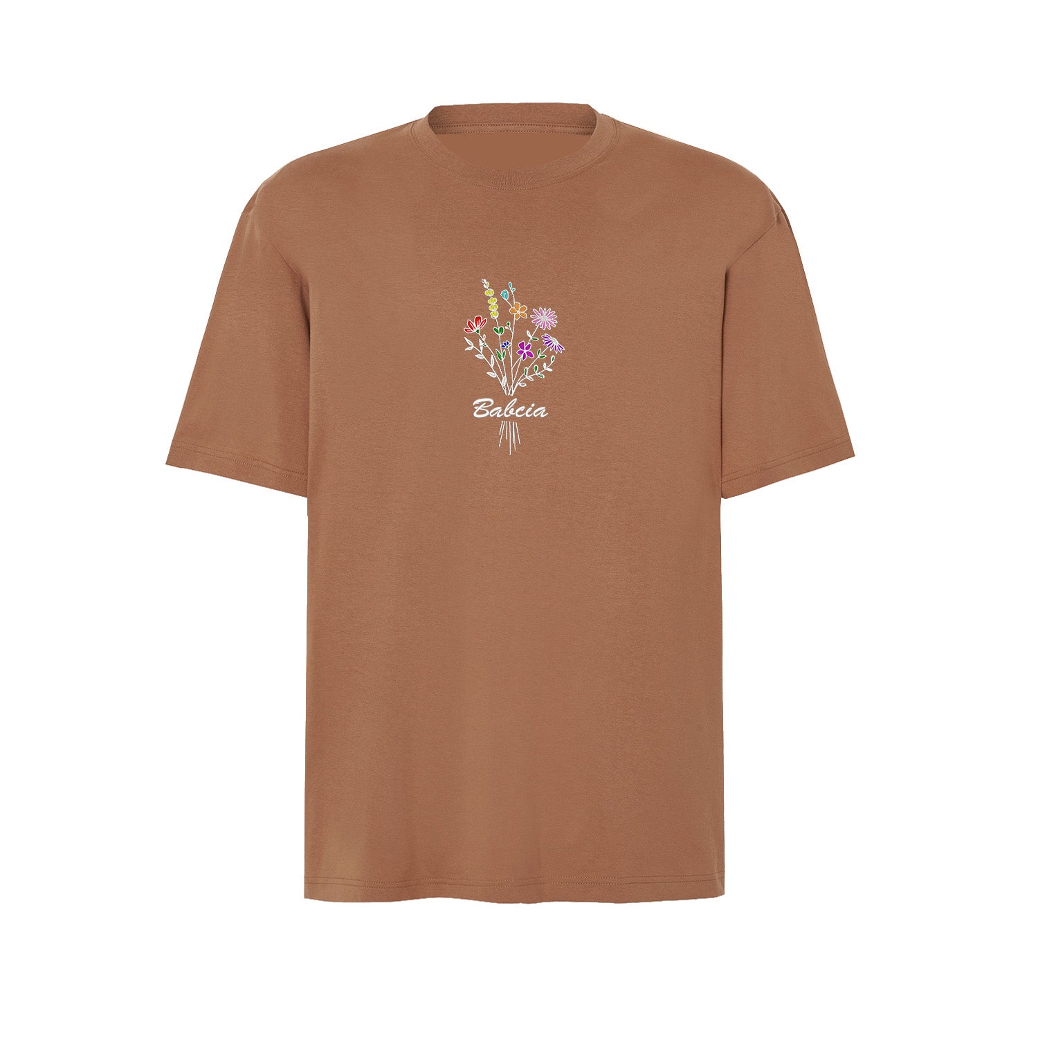 Koszulka „Babcia” – haftowany bukiet kwiatów Haft z radości - nadruki i haft na odzieży Warszawa