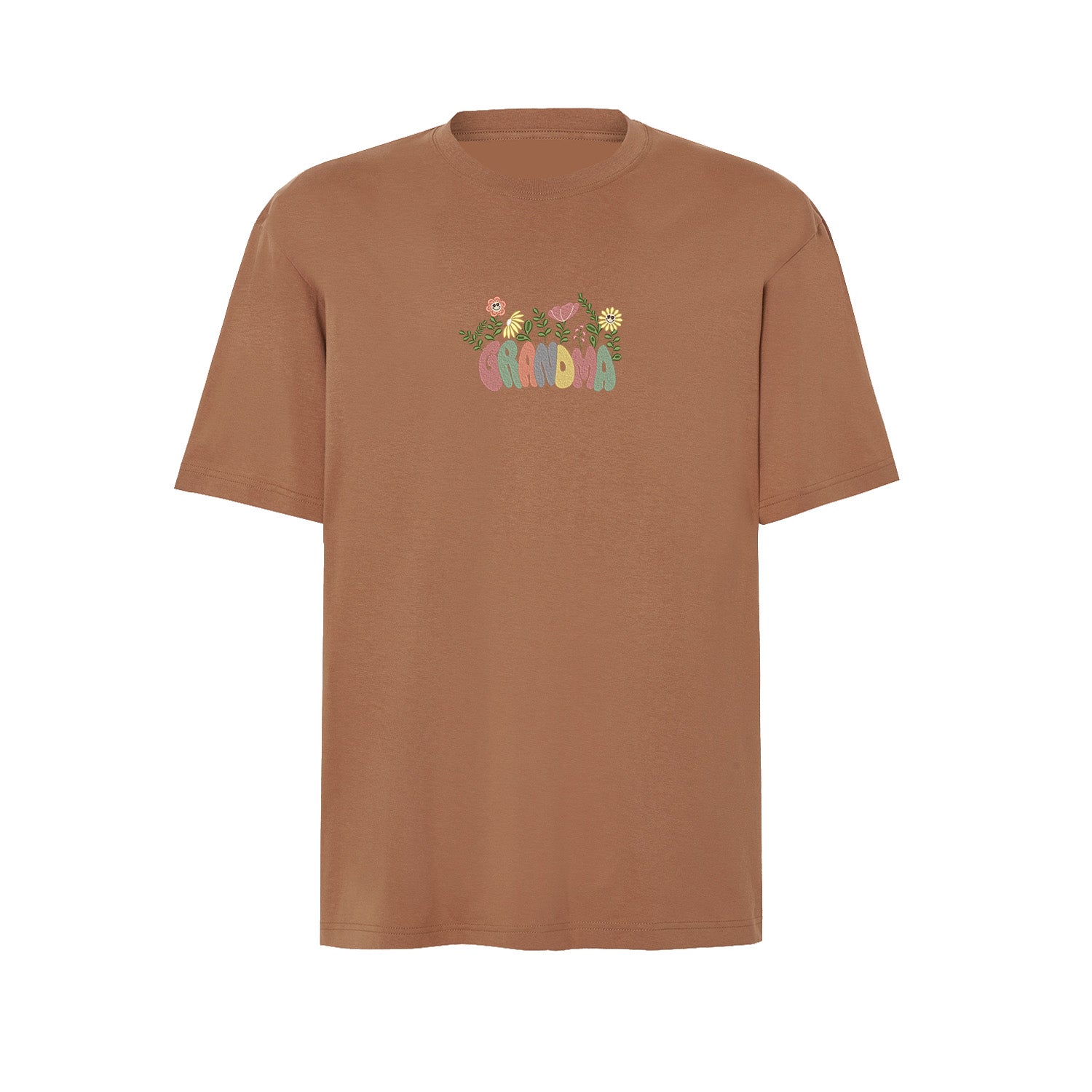 Koszulka Groovy Grandma Flower – kolorowy haft dla Babci Haft z radości - nadruki i haft na odzieży Warszawa